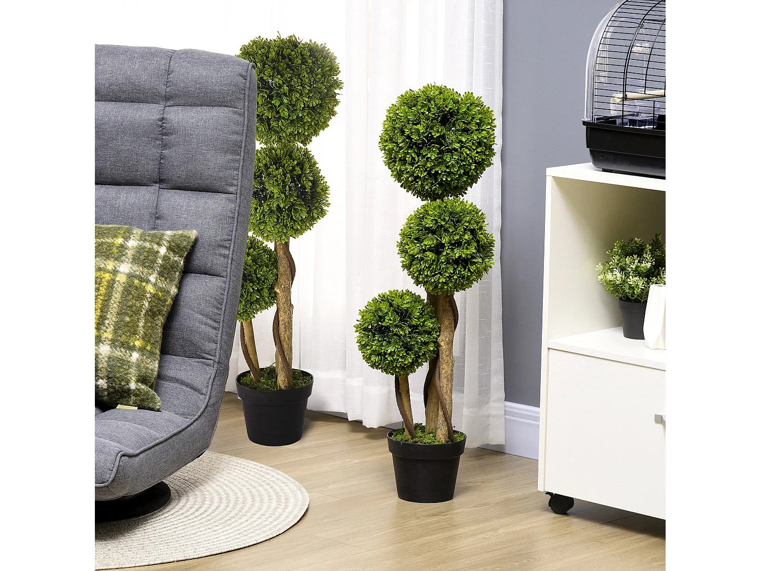 Sassafa Set of 2 Light Green Artificial Boxwood Ball Topiary Trees in Weighted Pots 90cm