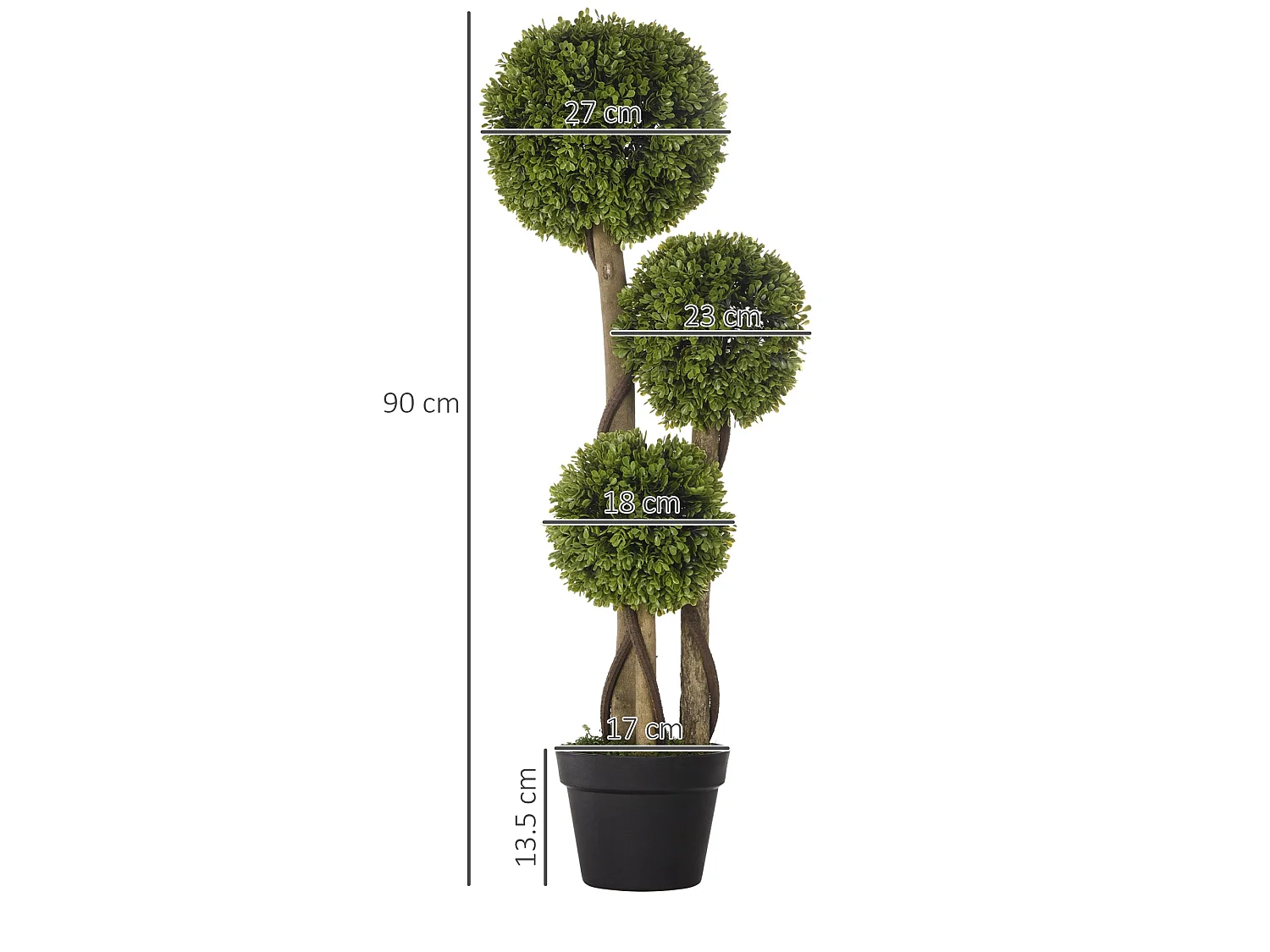 Sassafa Set of 2 Light Green Artificial Boxwood Ball Topiary Trees in Weighted Pots 90cm