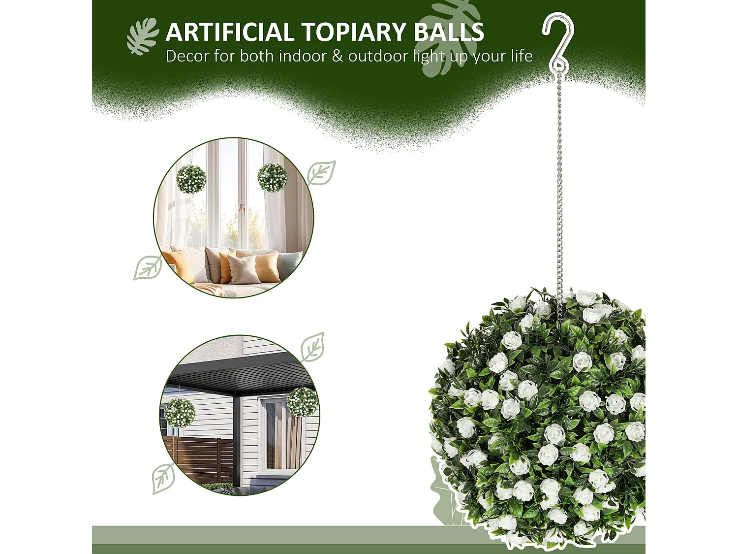 Lukaka Dino Set of 2 UV Resistant Artificial Rose Topiary Balls H8 28cm White