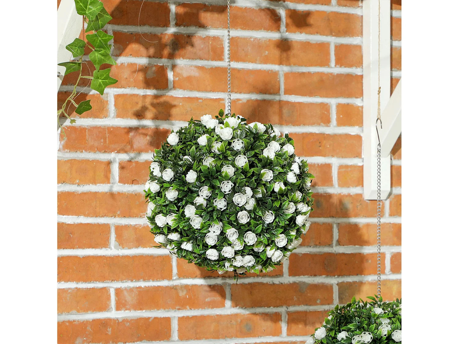 Lukaka Dino Set of 2 UV Resistant Artificial Rose Topiary Balls H8 28cm White