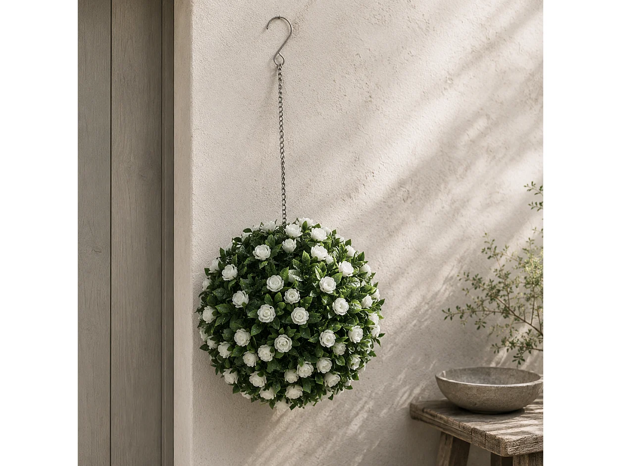 Lukaka Dino Set of 2 UV Resistant Artificial Rose Topiary Balls H8 28cm White