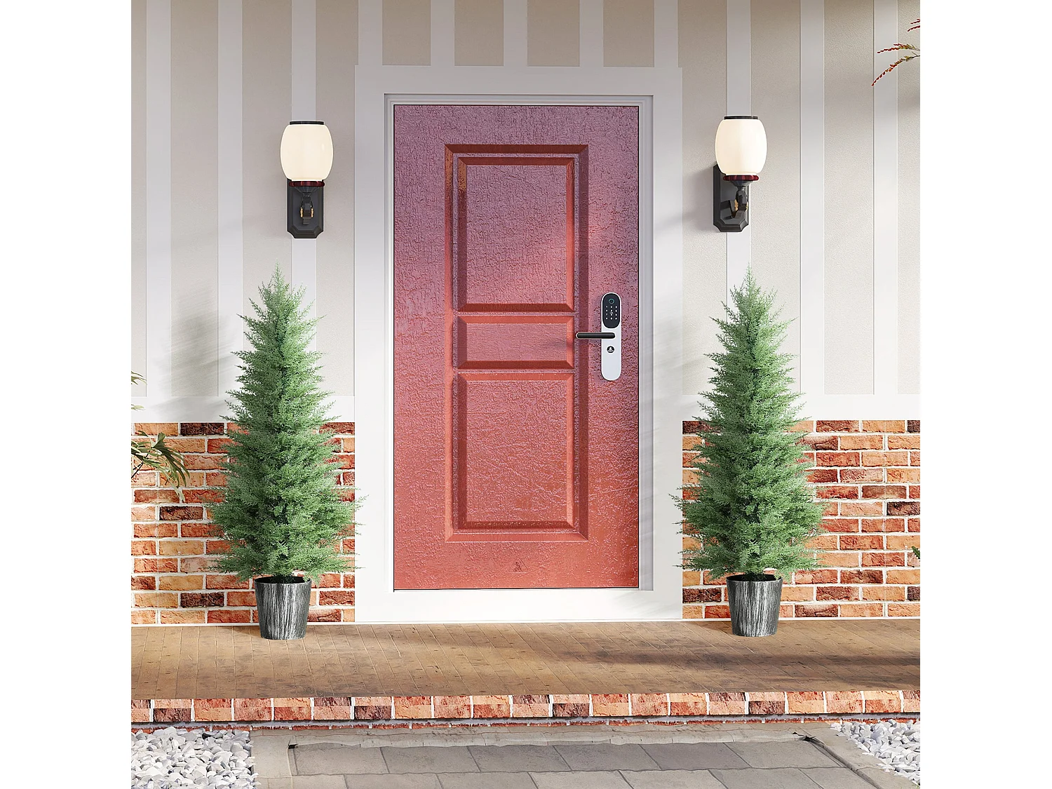 Reno Set of 2 Artificial Cypress Trees 135cm with Decorative Pots for Indoor and Outdoor Use