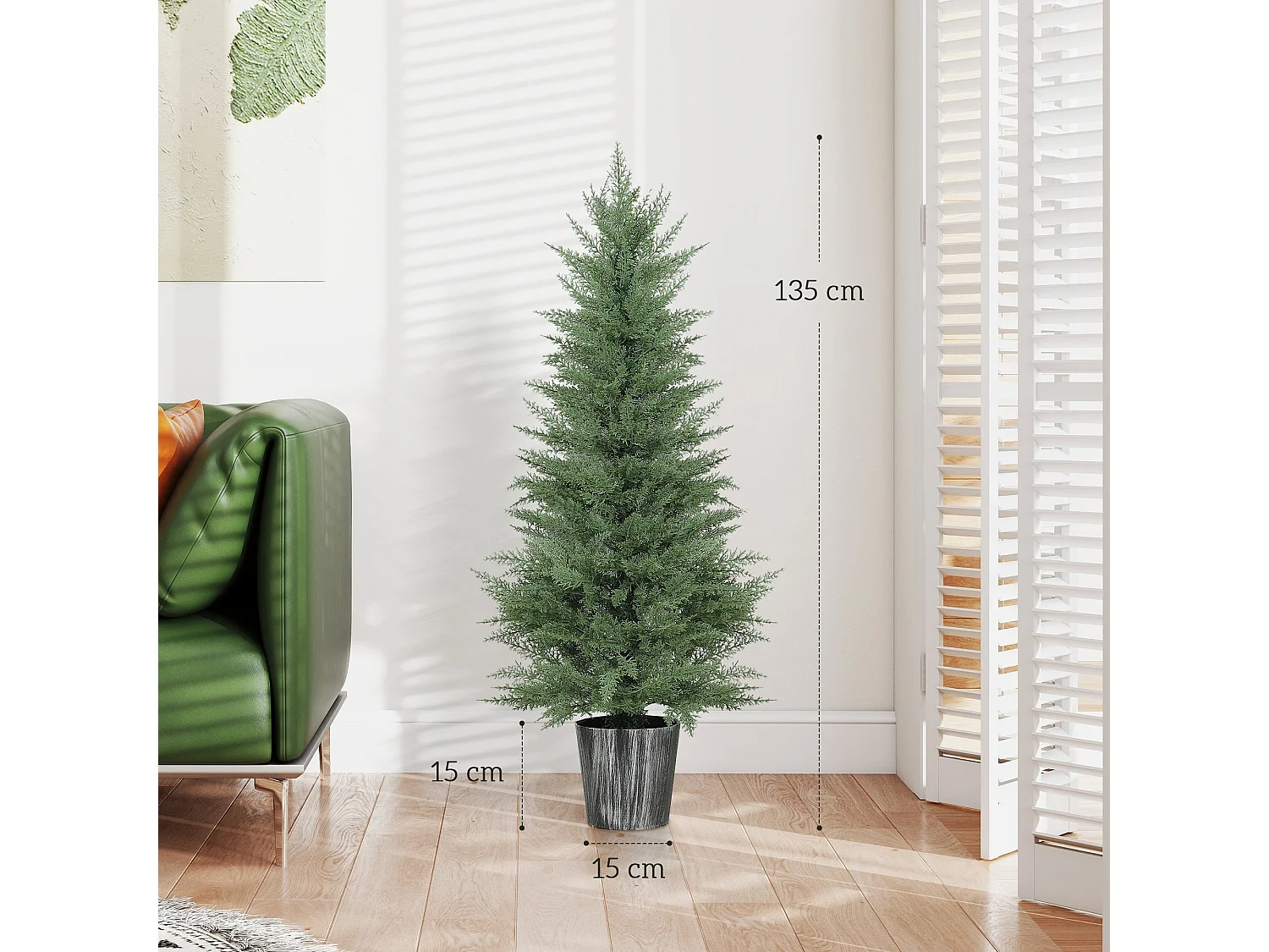 Reno Set of 2 Artificial Cypress Trees 135cm with Decorative Pots for Indoor and Outdoor Use
