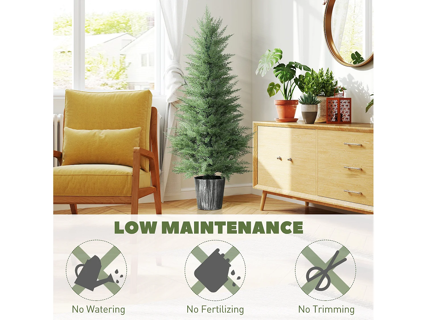 Reno Set of 2 Artificial Cypress Trees 135cm with Decorative Pots for Indoor and Outdoor Use