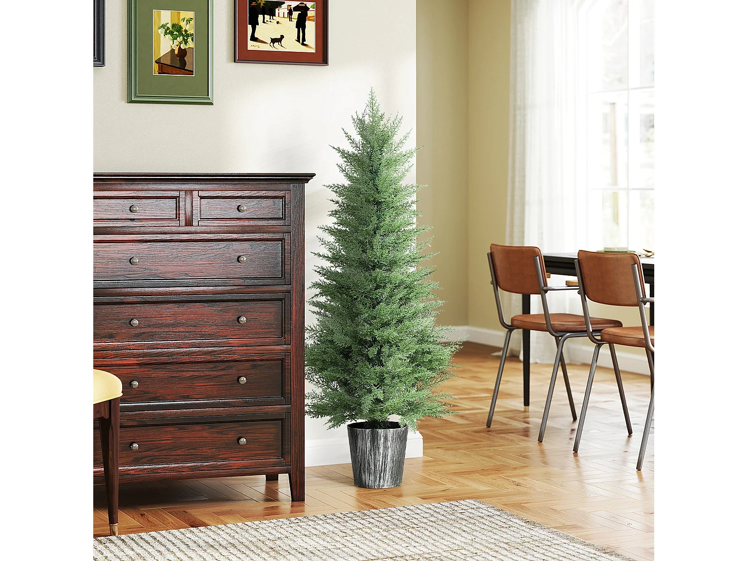 Reno Set of 2 Artificial Cypress Trees 135cm with Decorative Pots for Indoor and Outdoor Use