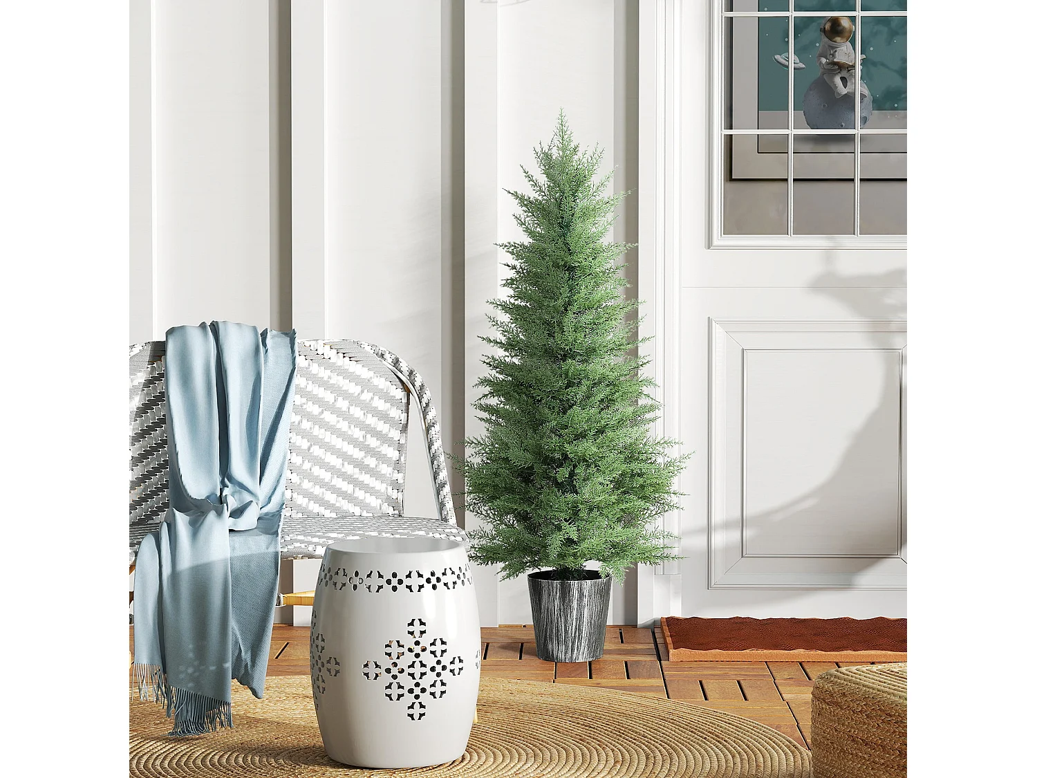 Reno Set of 2 Artificial Cypress Trees 135cm with Decorative Pots for Indoor and Outdoor Use