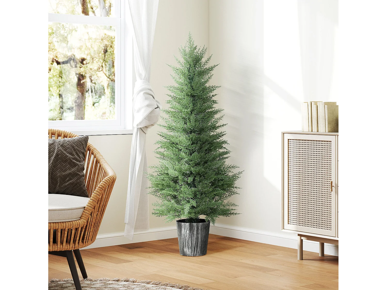 Reno Set of 2 Artificial Cypress Trees 135cm with Decorative Pots for Indoor and Outdoor Use