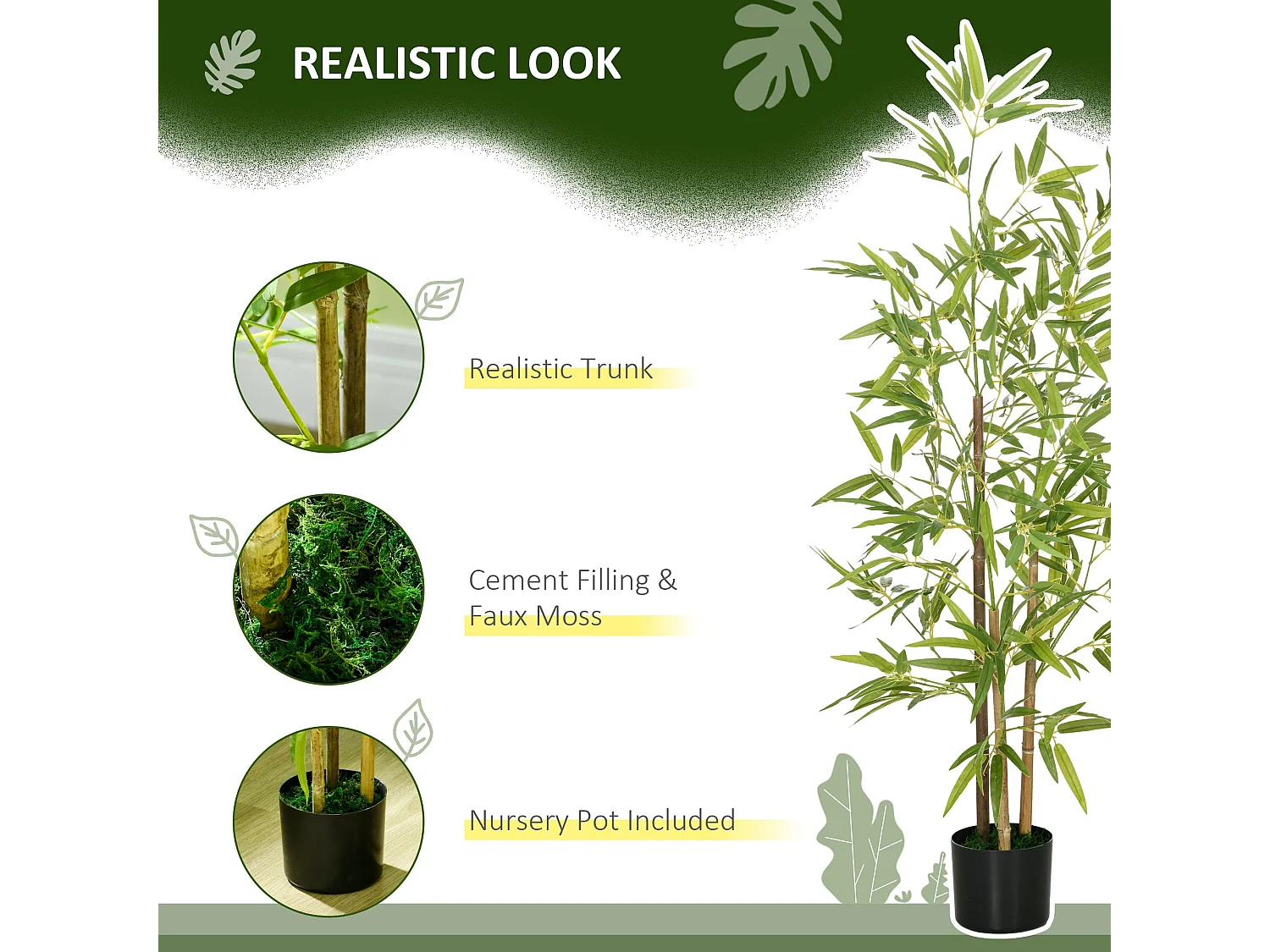 Hanvette Artificial Bamboo Tree in Pot 120cm Maintenance Free Green Decor