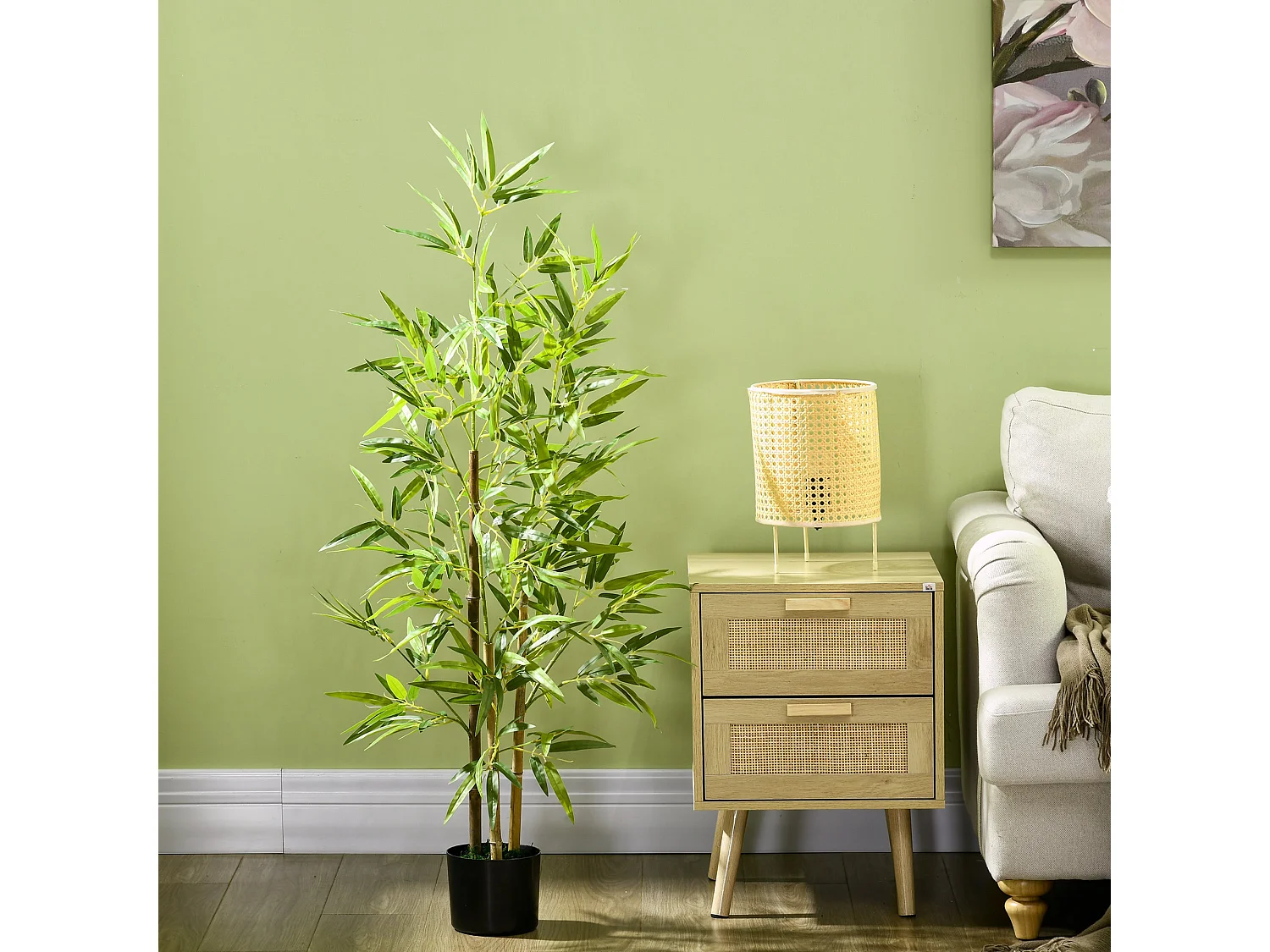 Hanvette Artificial Bamboo Tree in Pot 120cm Maintenance Free Green Decor
