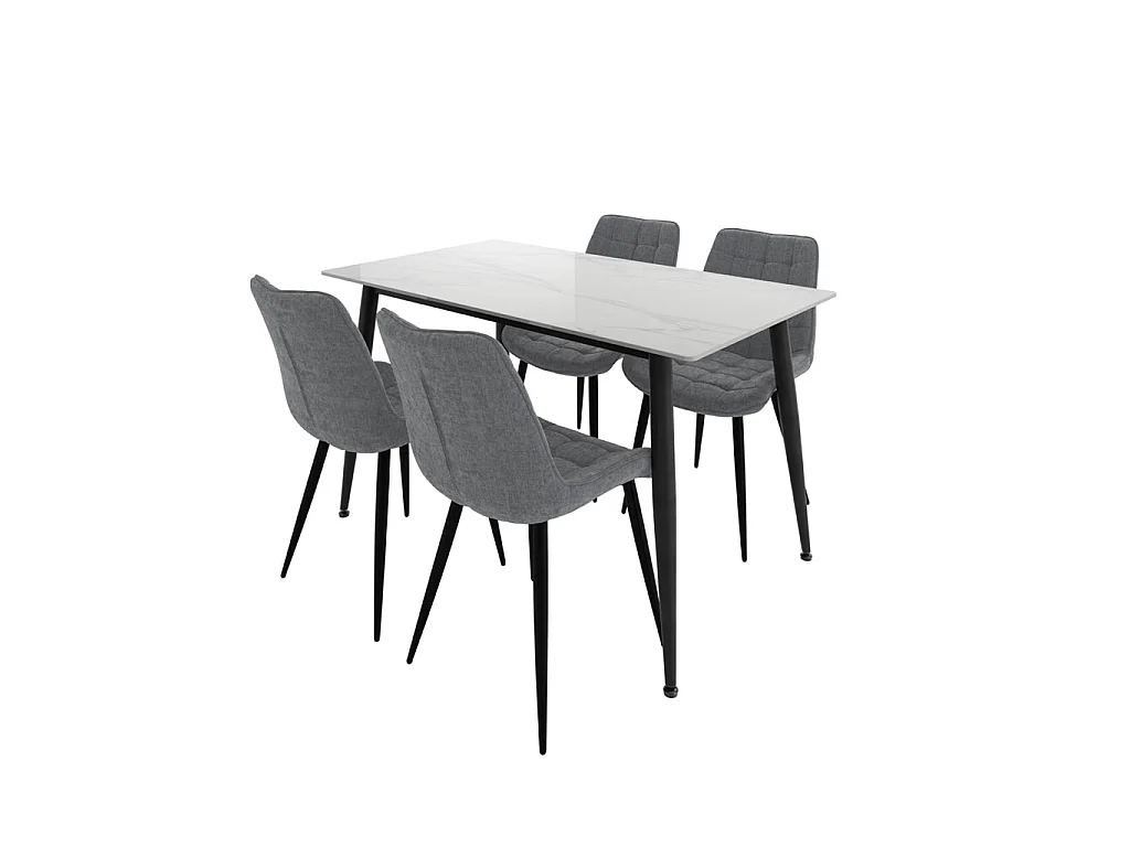Bramblewood 4 Seater Marble Effect Dining Set Rectangular Table with 4 Grey Chenille Chairs