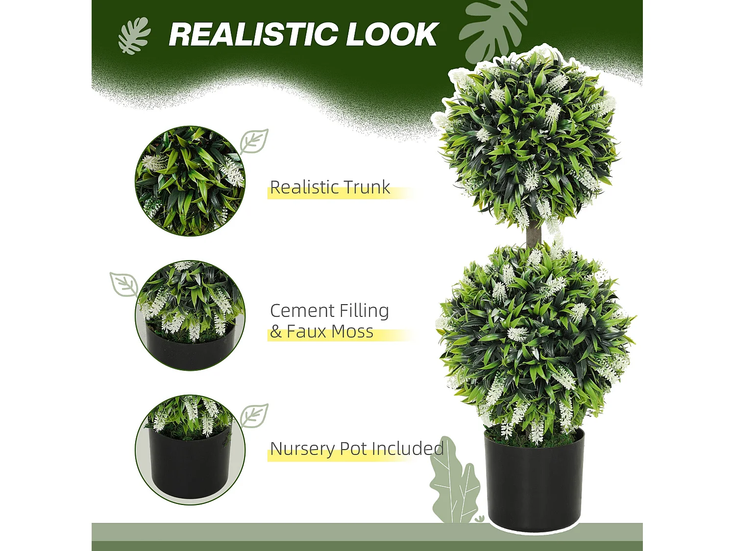 Kelola Set of 2 Artificial Lavender Ball Trees in Pots 70cm White