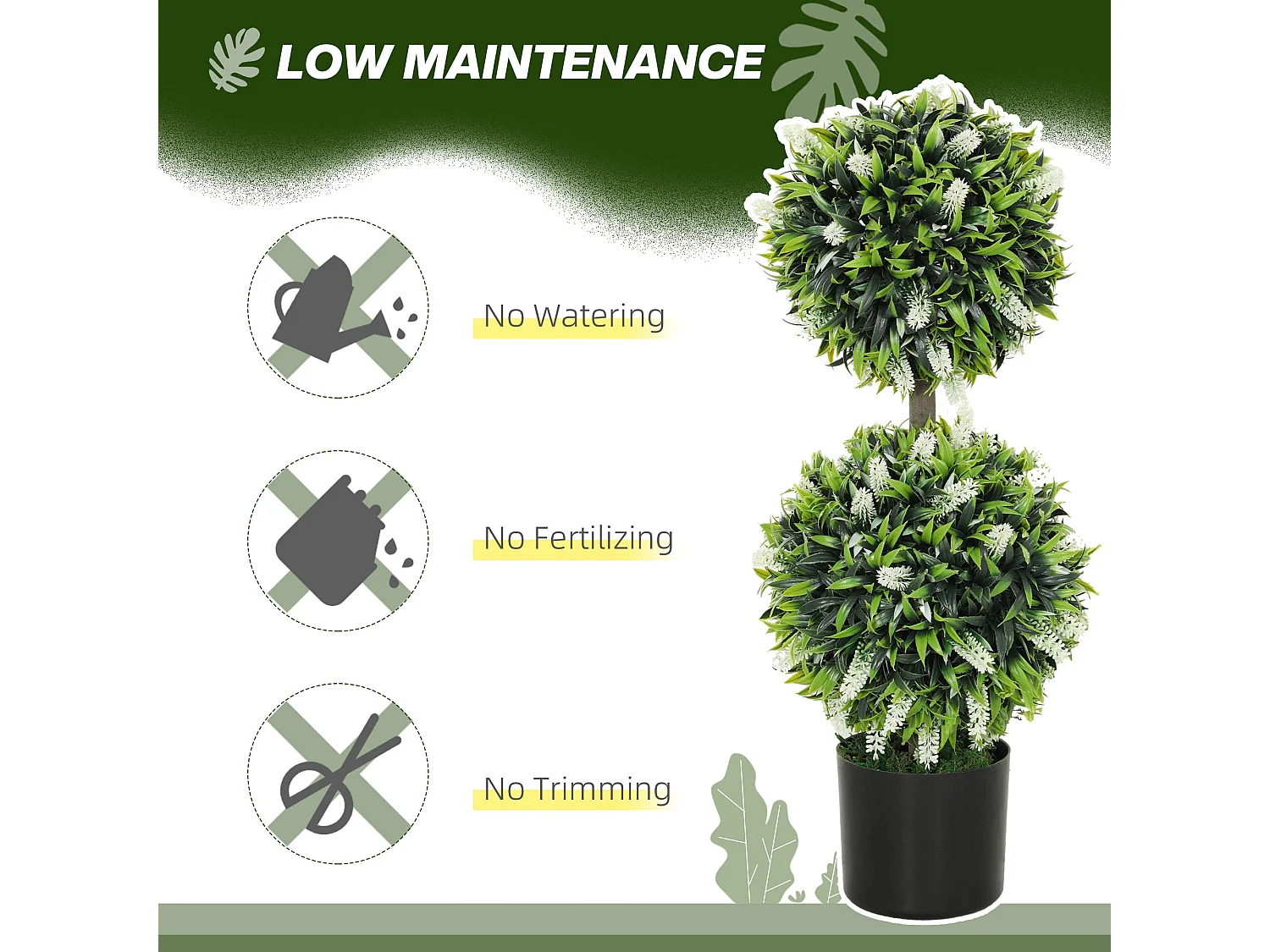 Kelola Set of 2 Artificial Lavender Ball Trees in Pots 70cm White