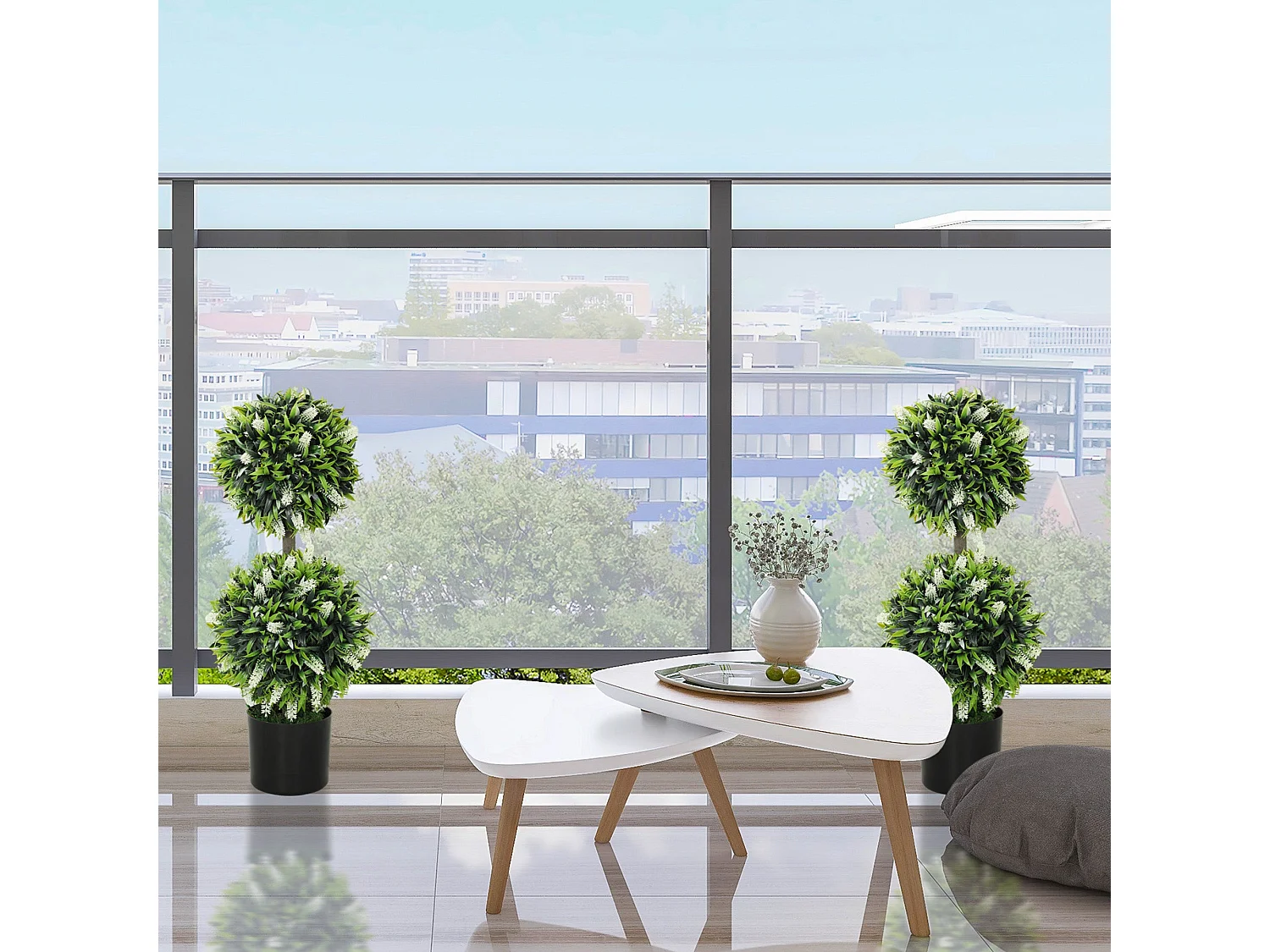Kelola Set of 2 Artificial Lavender Ball Trees in Pots 70cm White