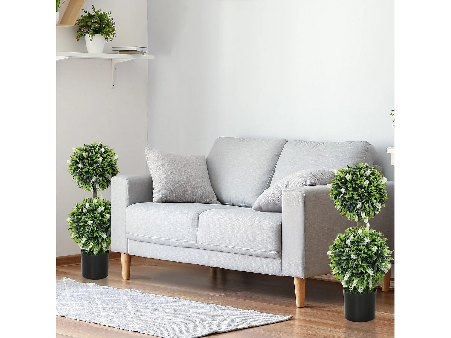 Kelola Set of 2 Artificial Lavender Ball Trees in Pots 70cm White
