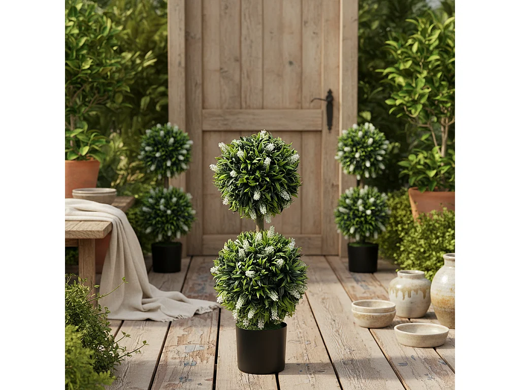 Kelola Set of 2 Artificial Lavender Ball Trees in Pots 70cm White