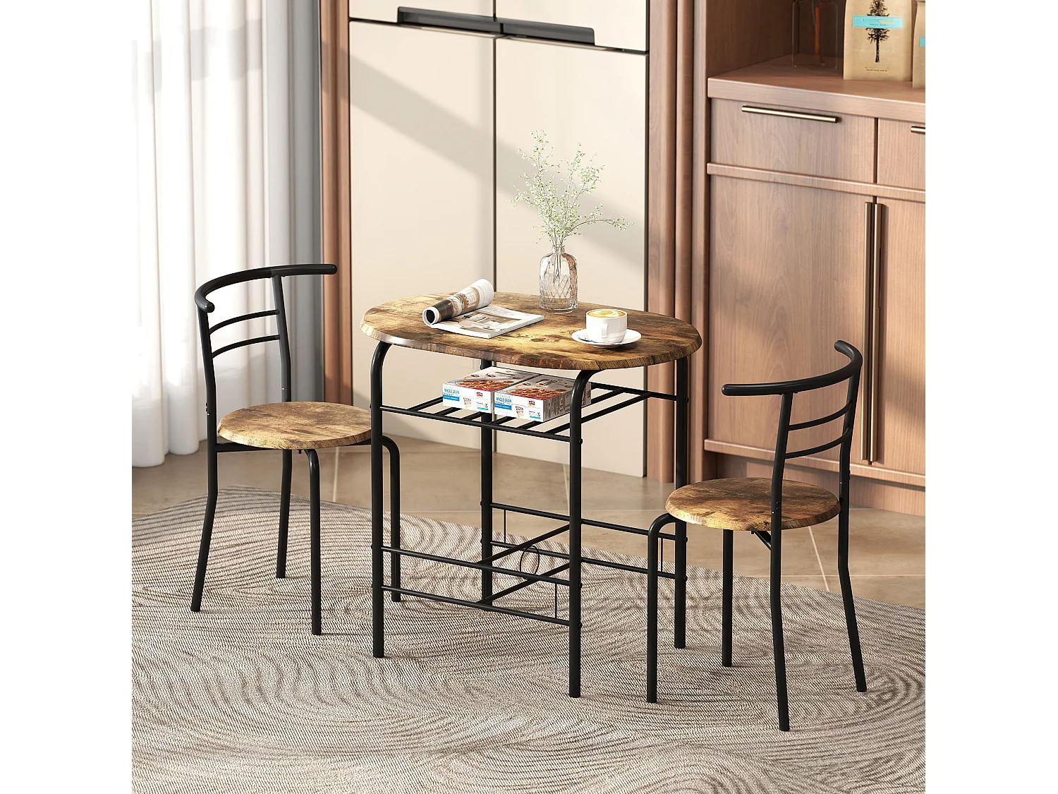 Vespa Rustic Brown 3 Piece Compact Dining Set Table and 2 Chairs