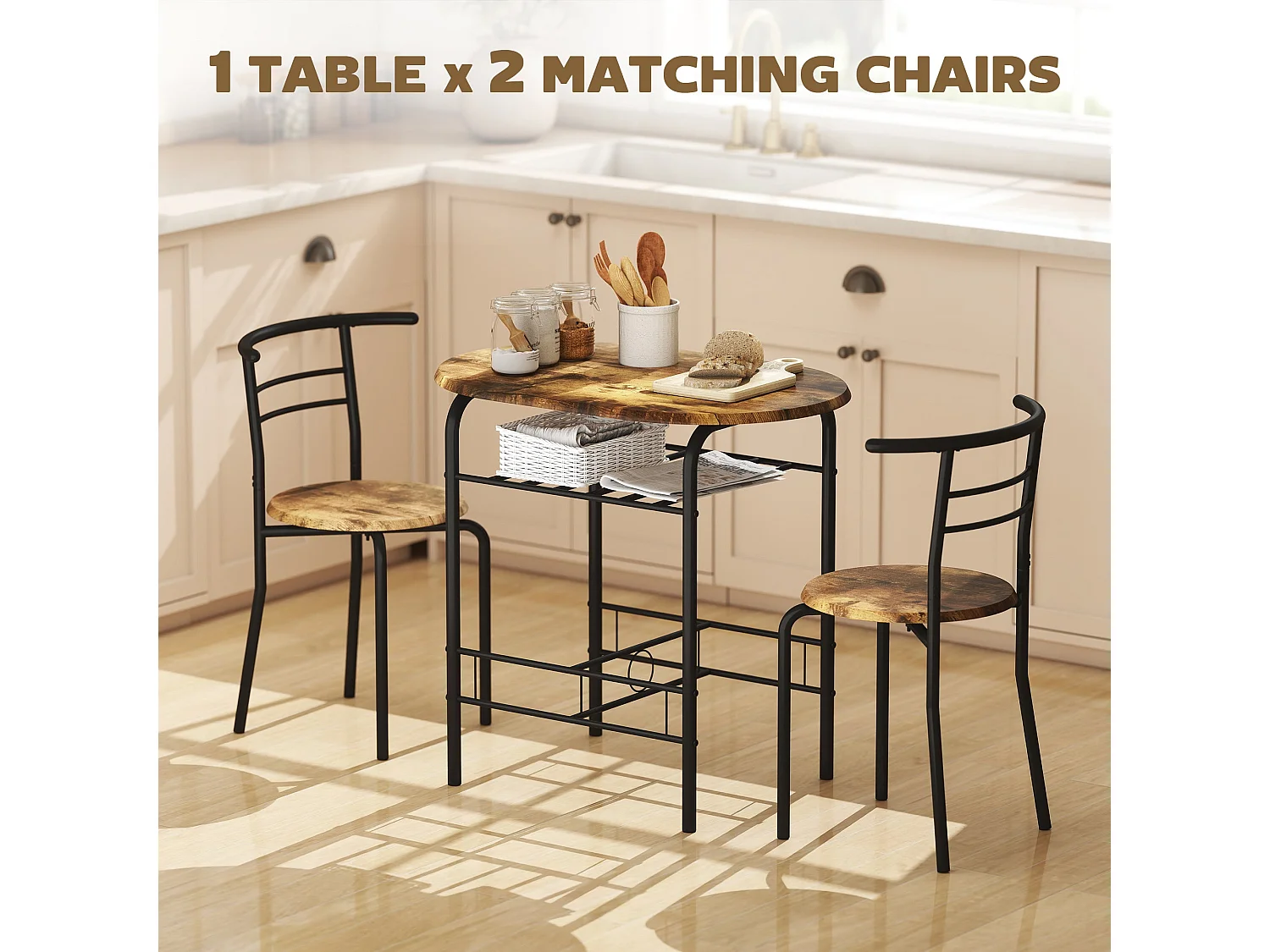 Vespa Rustic Brown 3 Piece Compact Dining Set Table and 2 Chairs
