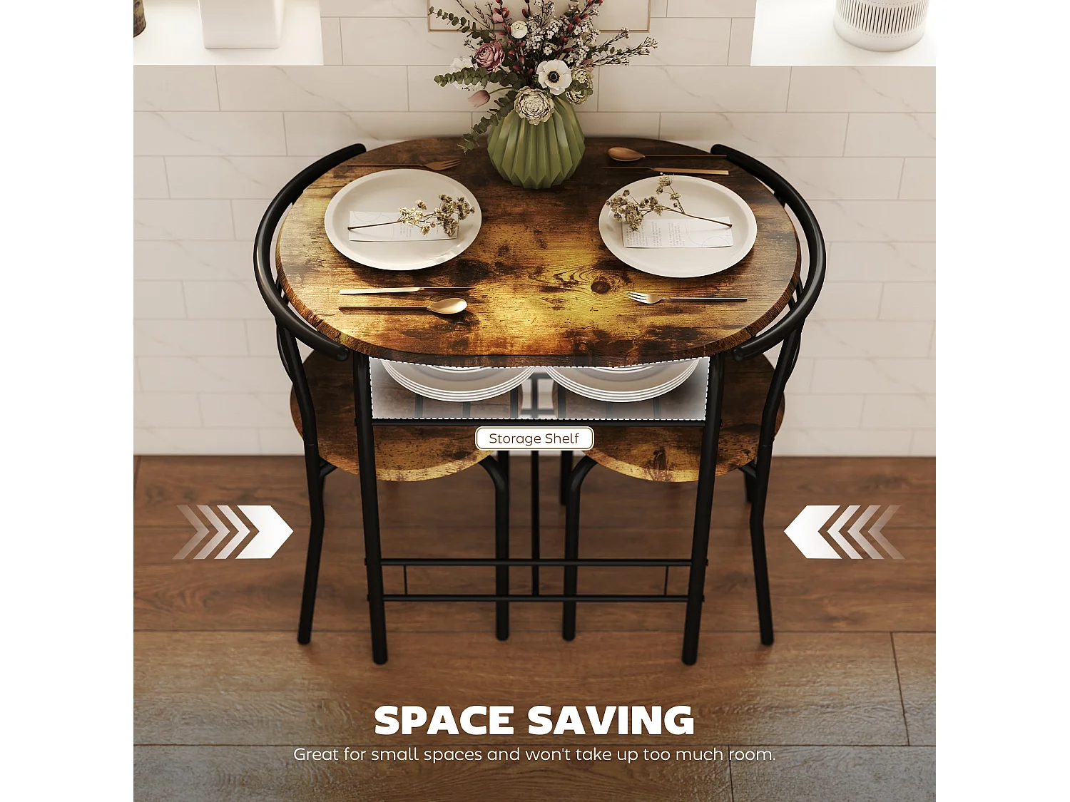 Vespa Rustic Brown 3 Piece Compact Dining Set Table and 2 Chairs