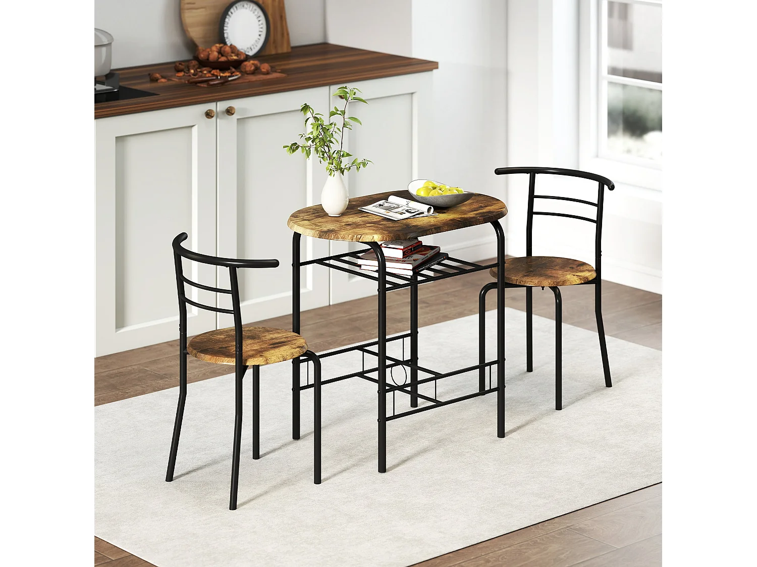 Vespa Rustic Brown 3 Piece Compact Dining Set Table and 2 Chairs