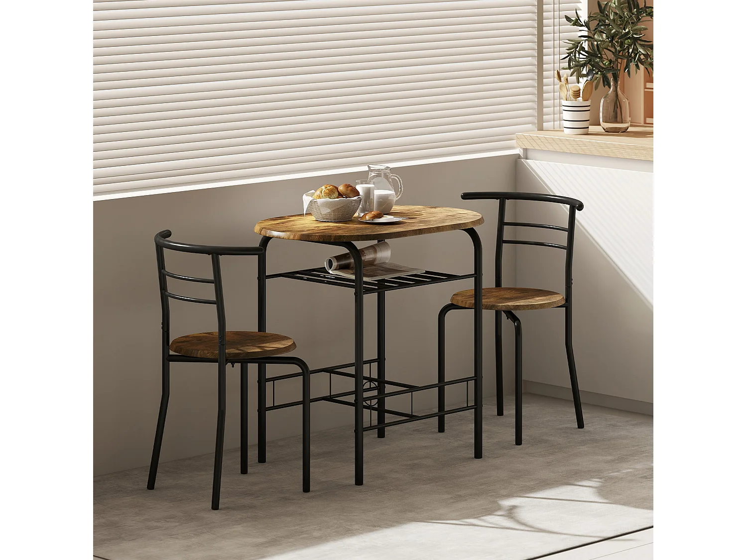 Vespa Rustic Brown 3 Piece Compact Dining Set Table and 2 Chairs