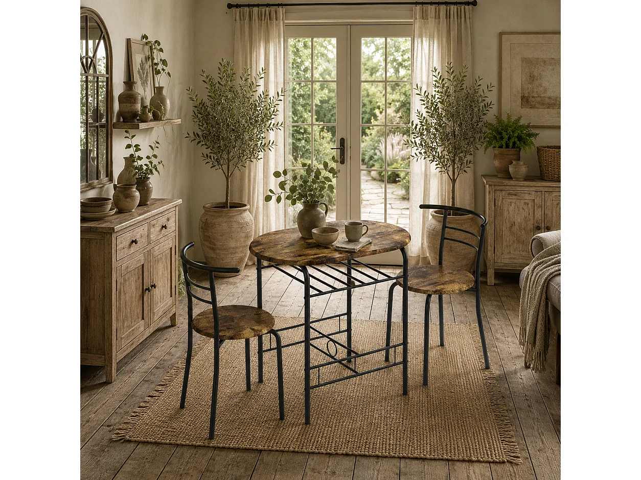 Vespa Rustic Brown 3 Piece Compact Dining Set Table and 2 Chairs