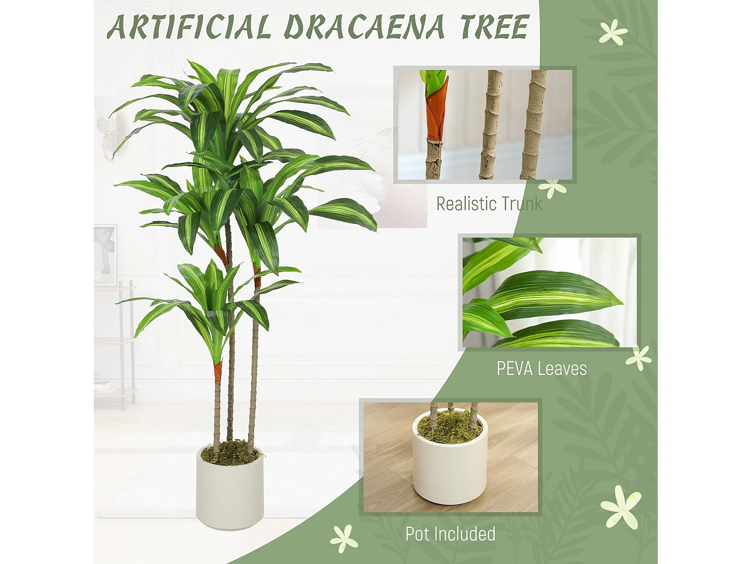 Mivi Artificial Dracaena Tree 120cm Flexible Trunks Green