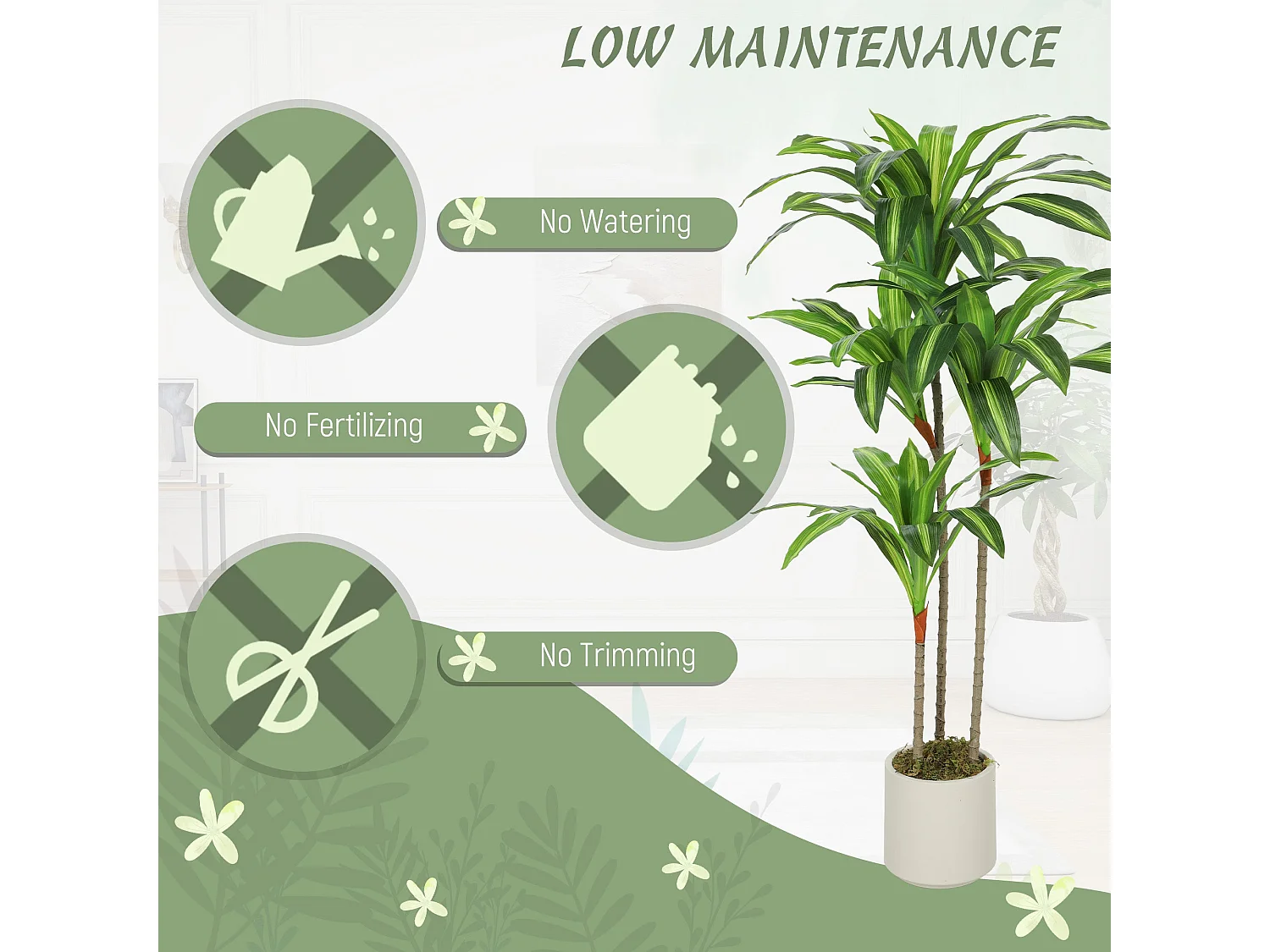 Mivi Artificial Dracaena Tree 120cm Flexible Trunks Green