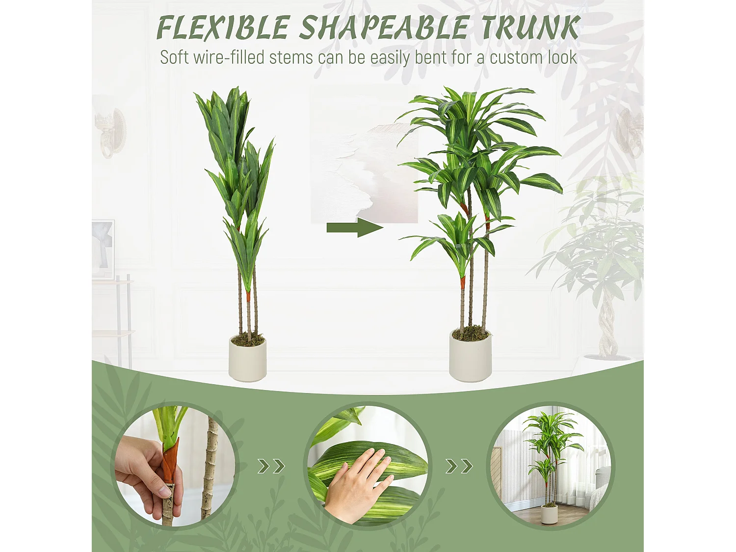 Mivi Artificial Dracaena Tree 120cm Flexible Trunks Green