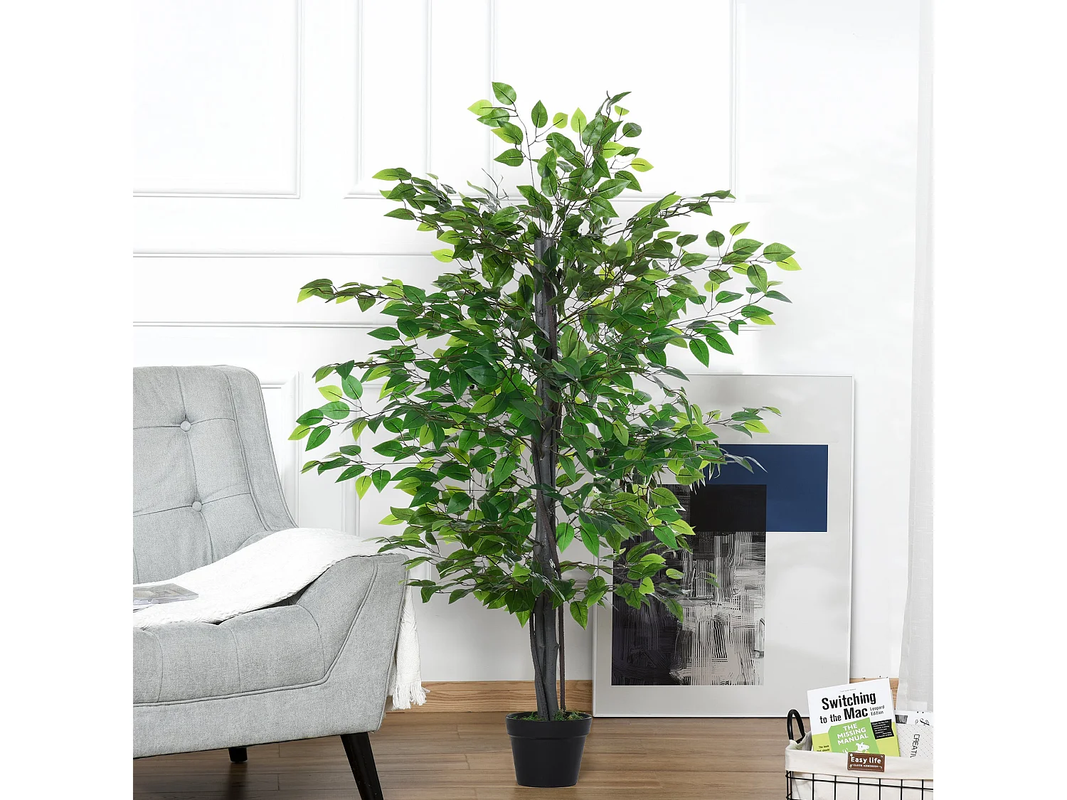 Nito Artificial Banyan Style Tree 145cm Purple and White Flowers Decorative Pot