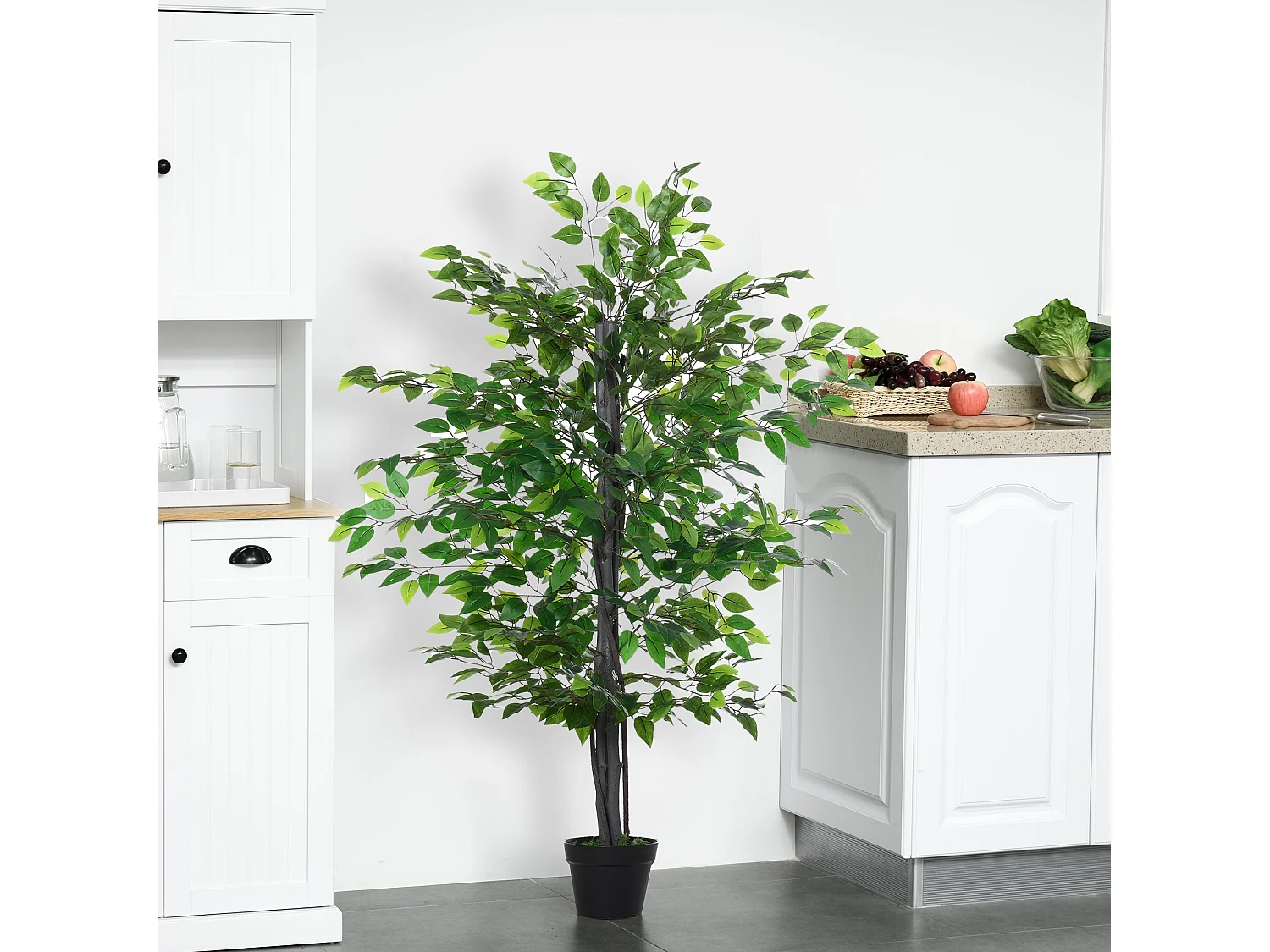 Nito Artificial Banyan Style Tree 145cm Purple and White Flowers Decorative Pot