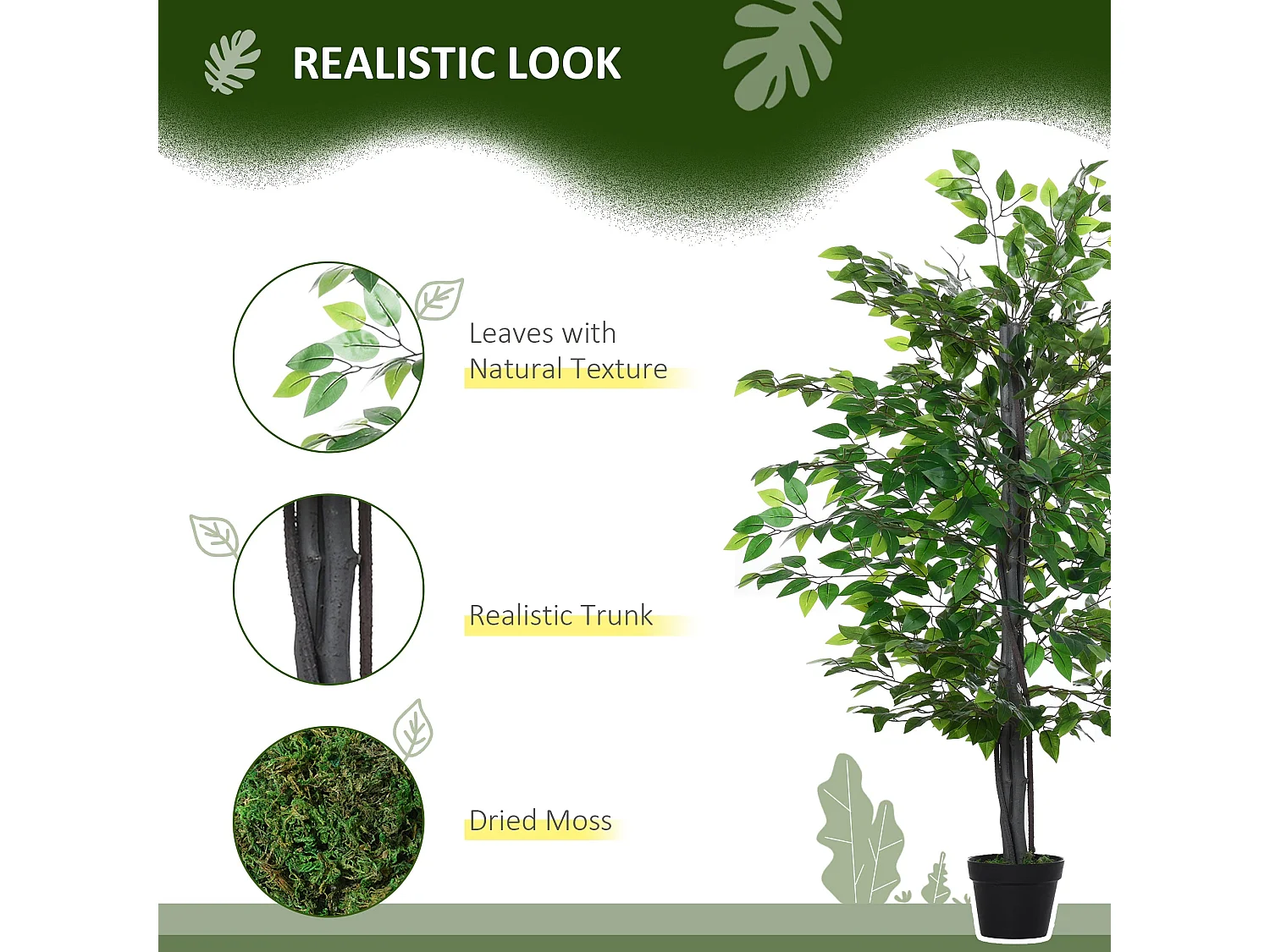 Nito Artificial Banyan Style Tree 145cm Purple and White Flowers Decorative Pot