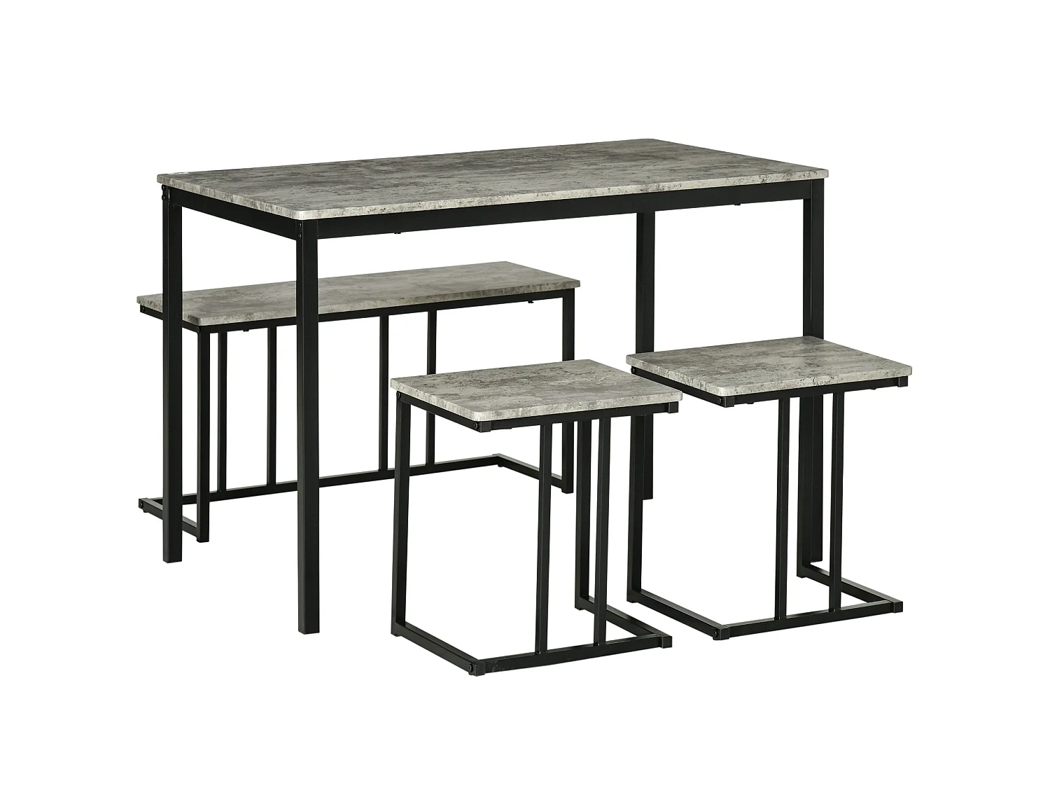 Suroso 4 Piece Concrete Effect Grey Dining Table and Bench Set