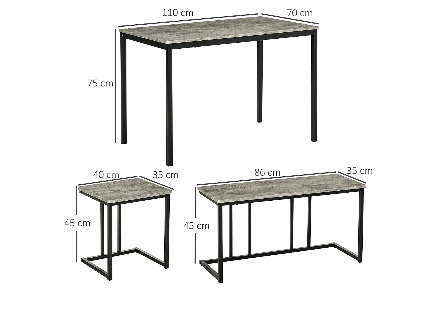 Suroso 4 Piece Concrete Effect Grey Dining Table and Bench Set