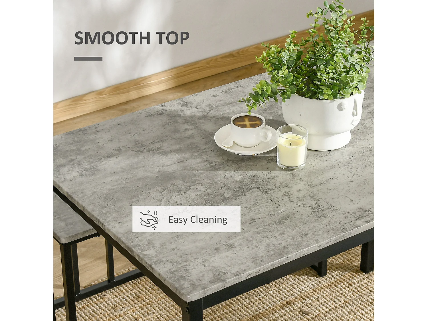 Suroso 4 Piece Concrete Effect Grey Dining Table and Bench Set