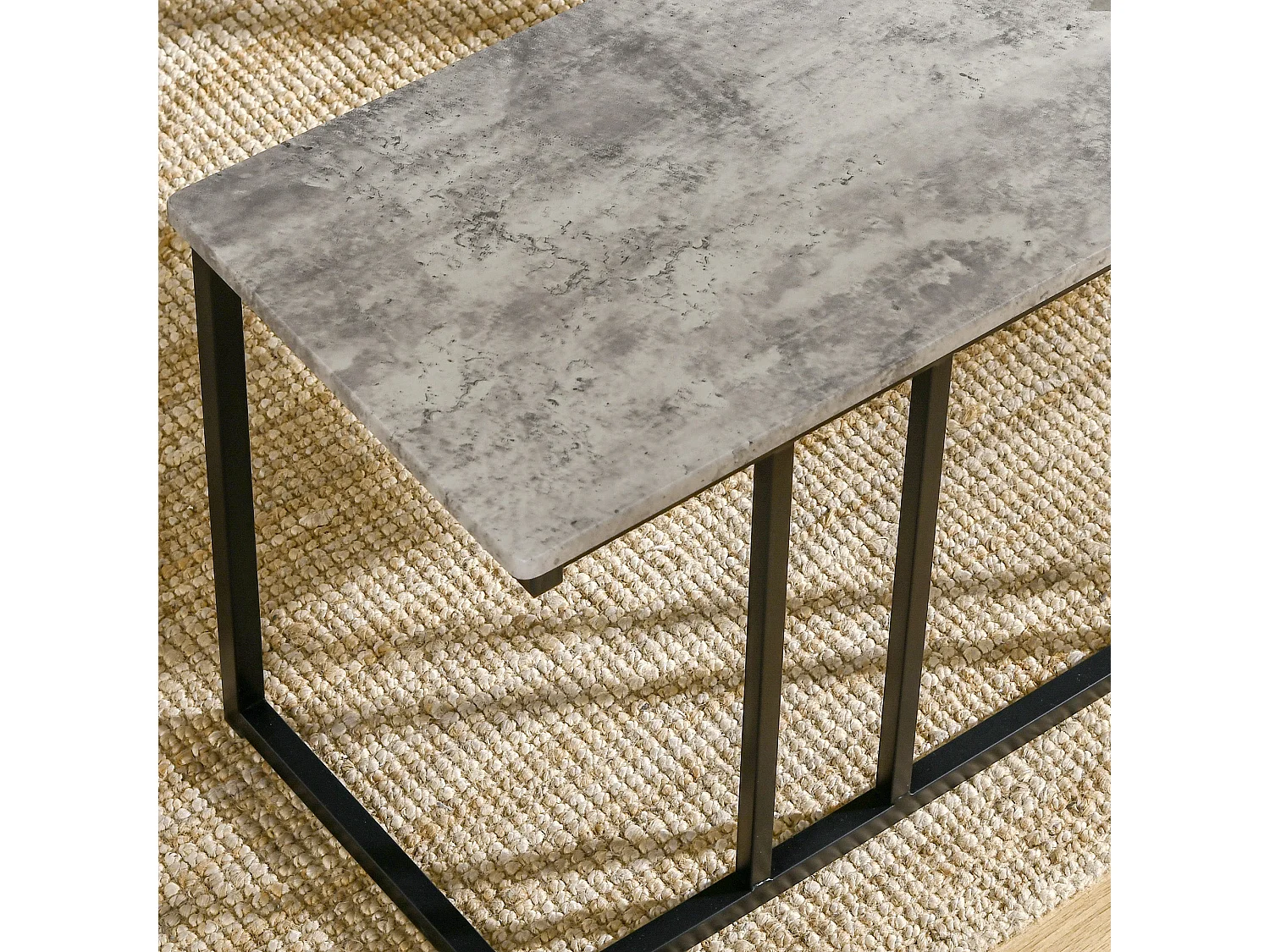 Suroso 4 Piece Concrete Effect Grey Dining Table and Bench Set