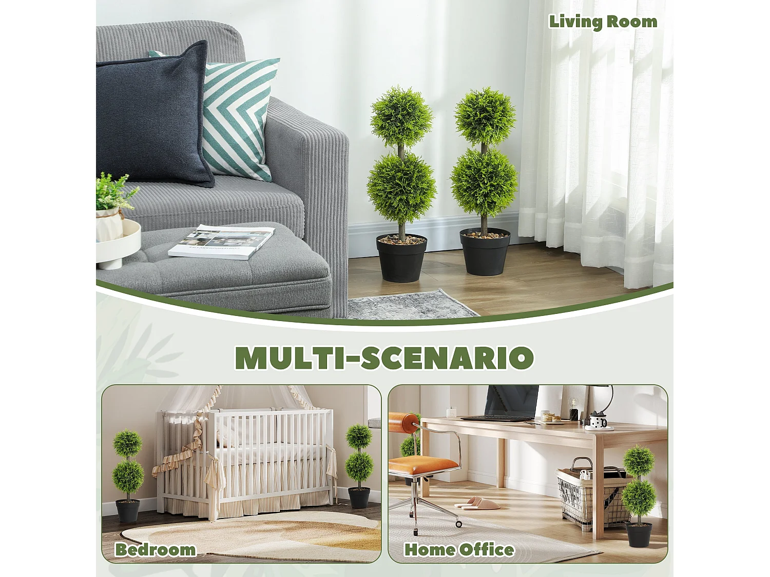 Leka Fadi Set of 2 Artificial Boxwood Double Ball Topiary Trees 60cm