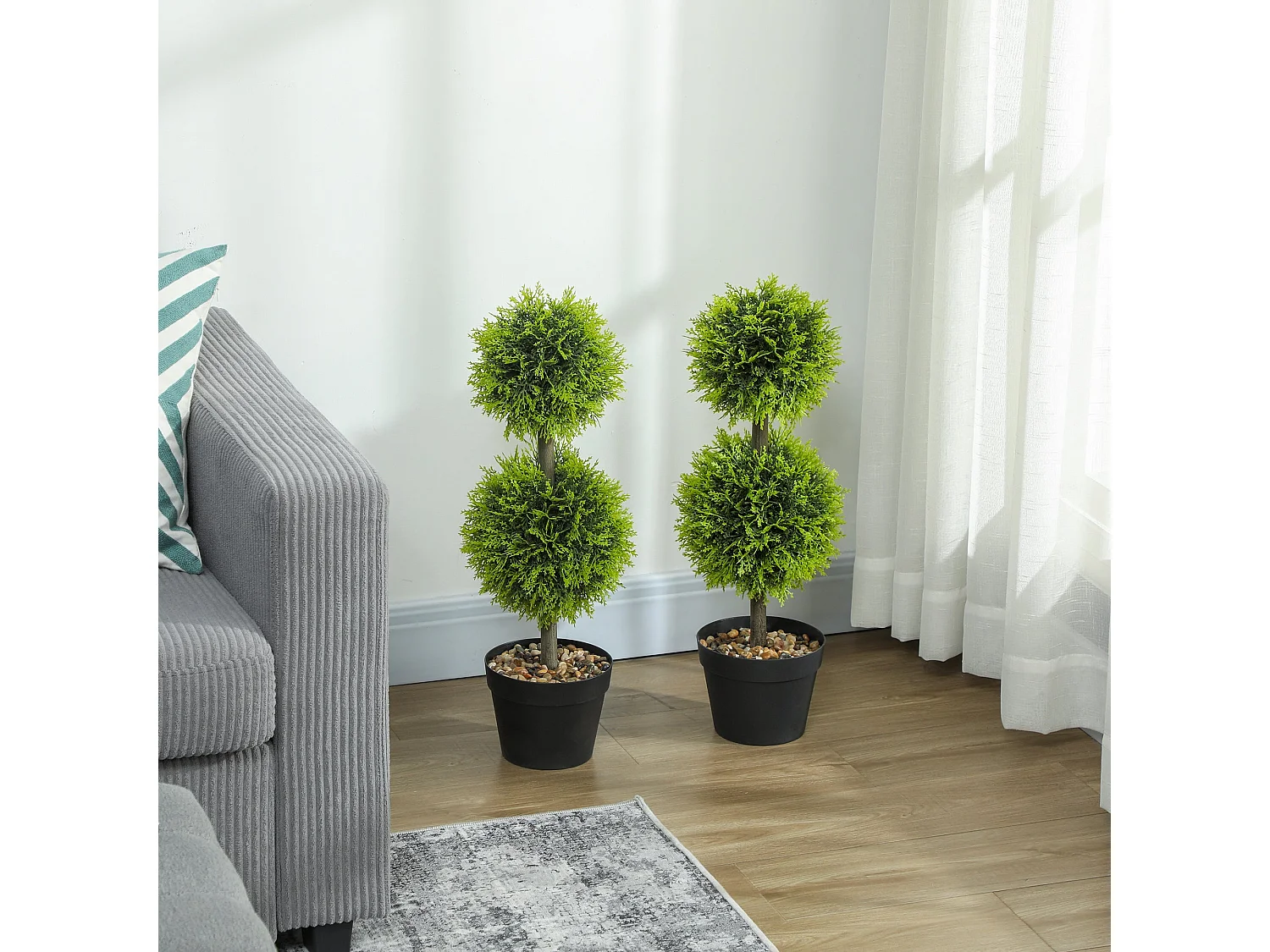 Leka Fadi Set of 2 Artificial Boxwood Double Ball Topiary Trees 60cm