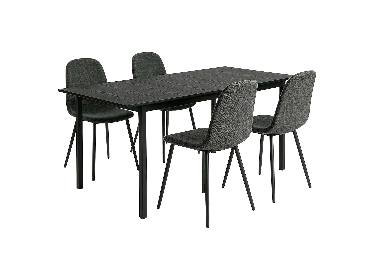 BARICHARLTON - Table à manger extensible 120-160 cm à rallonge papillon avec plateau noir et 4 chaises en tissu gris foncé