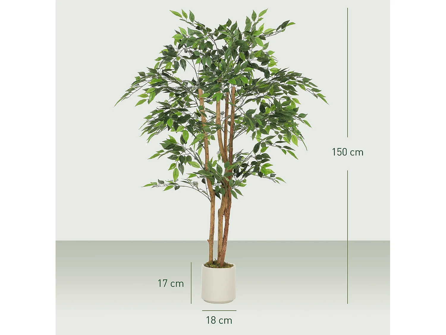 Faluta Artificial Ficus Tree 150cm Real Touch Leaves Solid Wood Trunk in White Pot