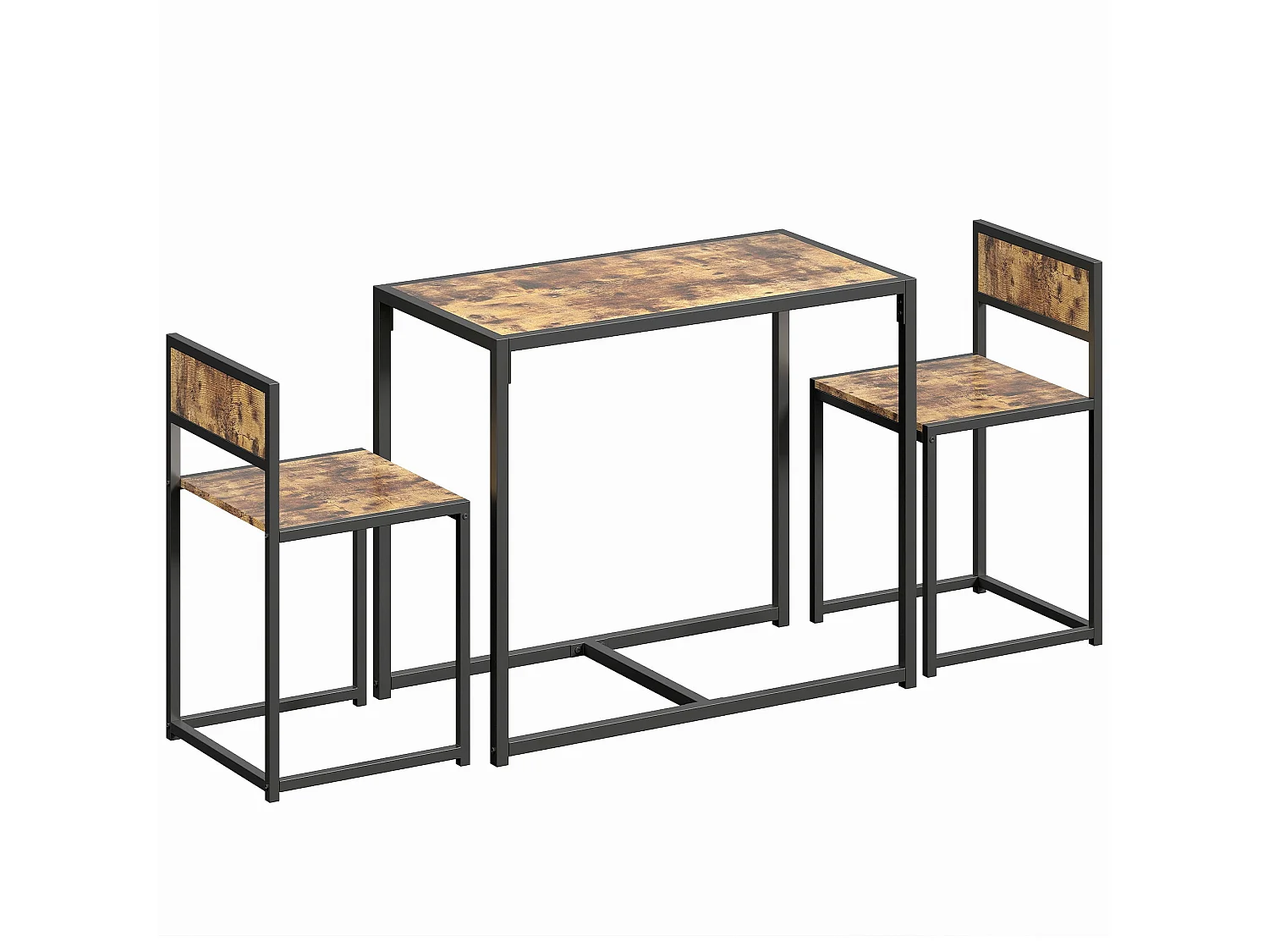 Doel 3 Piece Rustic Brown Wood Effect Table and Stool Set
