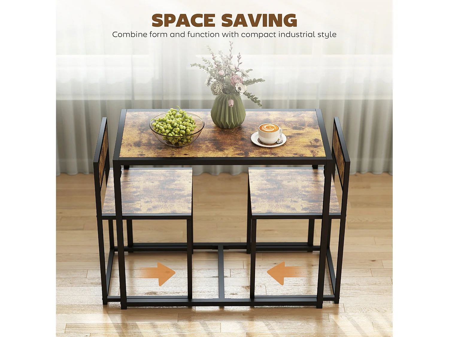 Doel 3 Piece Rustic Brown Wood Effect Table and Stool Set