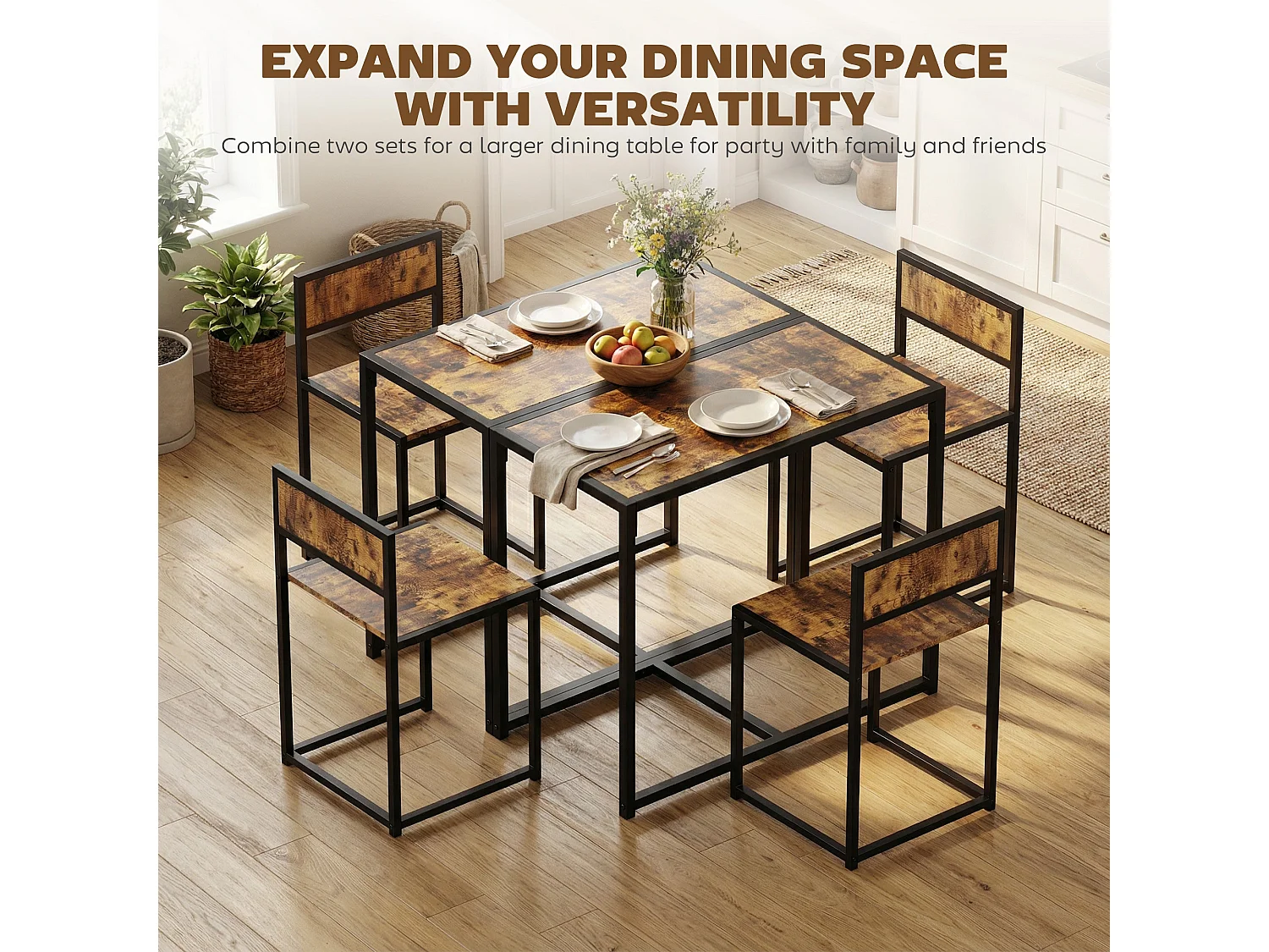 Doel 3 Piece Rustic Brown Wood Effect Table and Stool Set