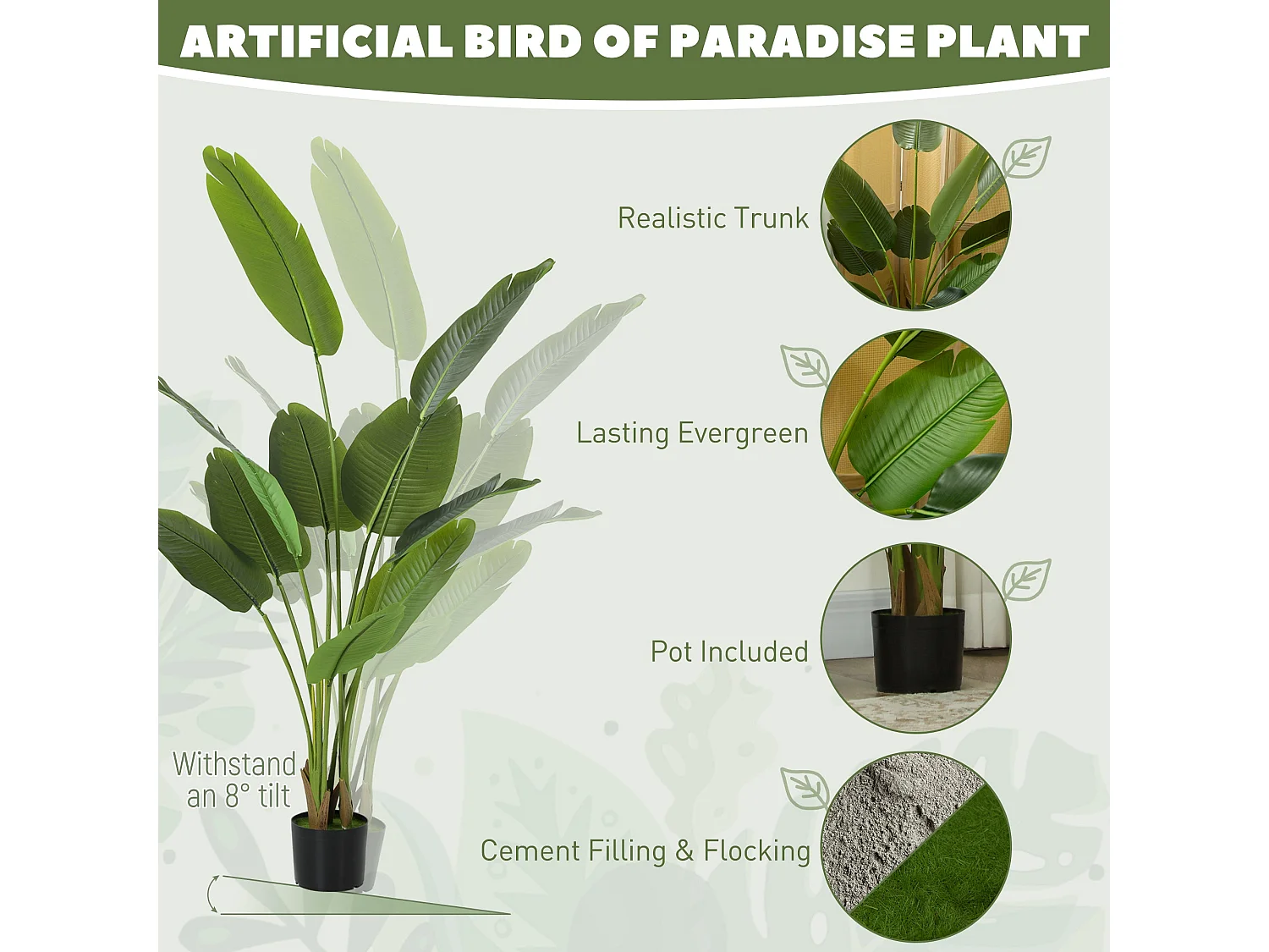 Nozizi 160cm Tall Artificial Bird of Paradise Plant with Sculpted Foliage in Weighted Pot Green