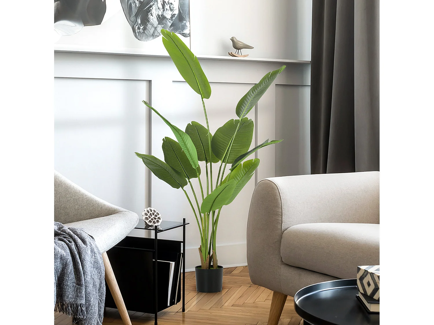 Nozizi 160cm Tall Artificial Bird of Paradise Plant with Sculpted Foliage in Weighted Pot Green