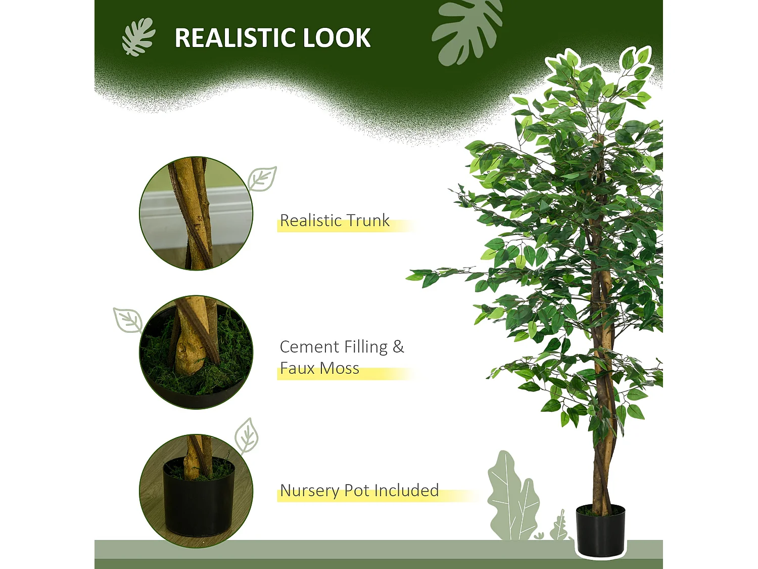 Larane Artificial Ficus Tree 150cm with Stabilised Pot Base Realistic Green Finish