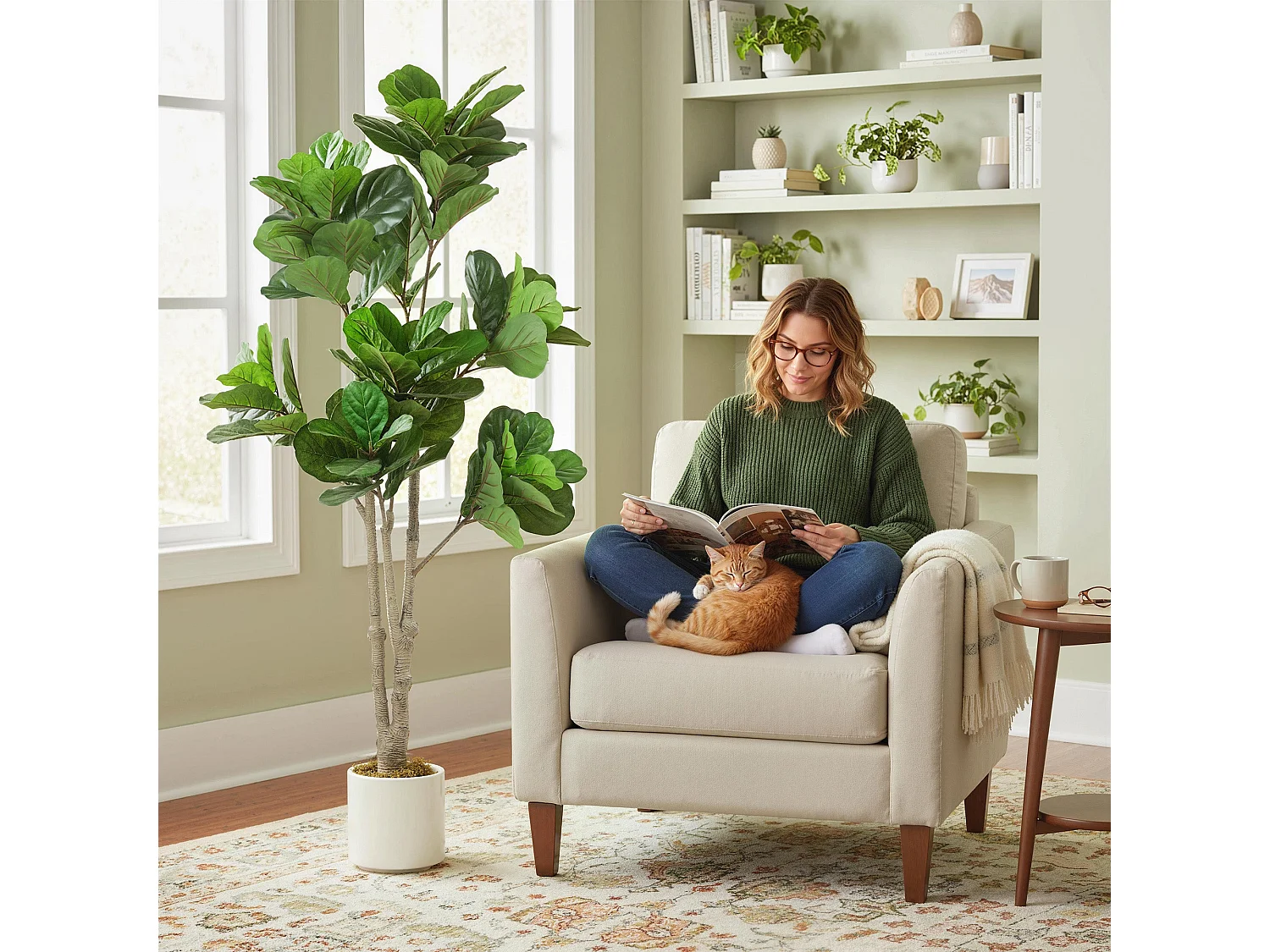 Pararale Artificial Fiddle Leaf Fig Tree 180cm Broad Green Leaves