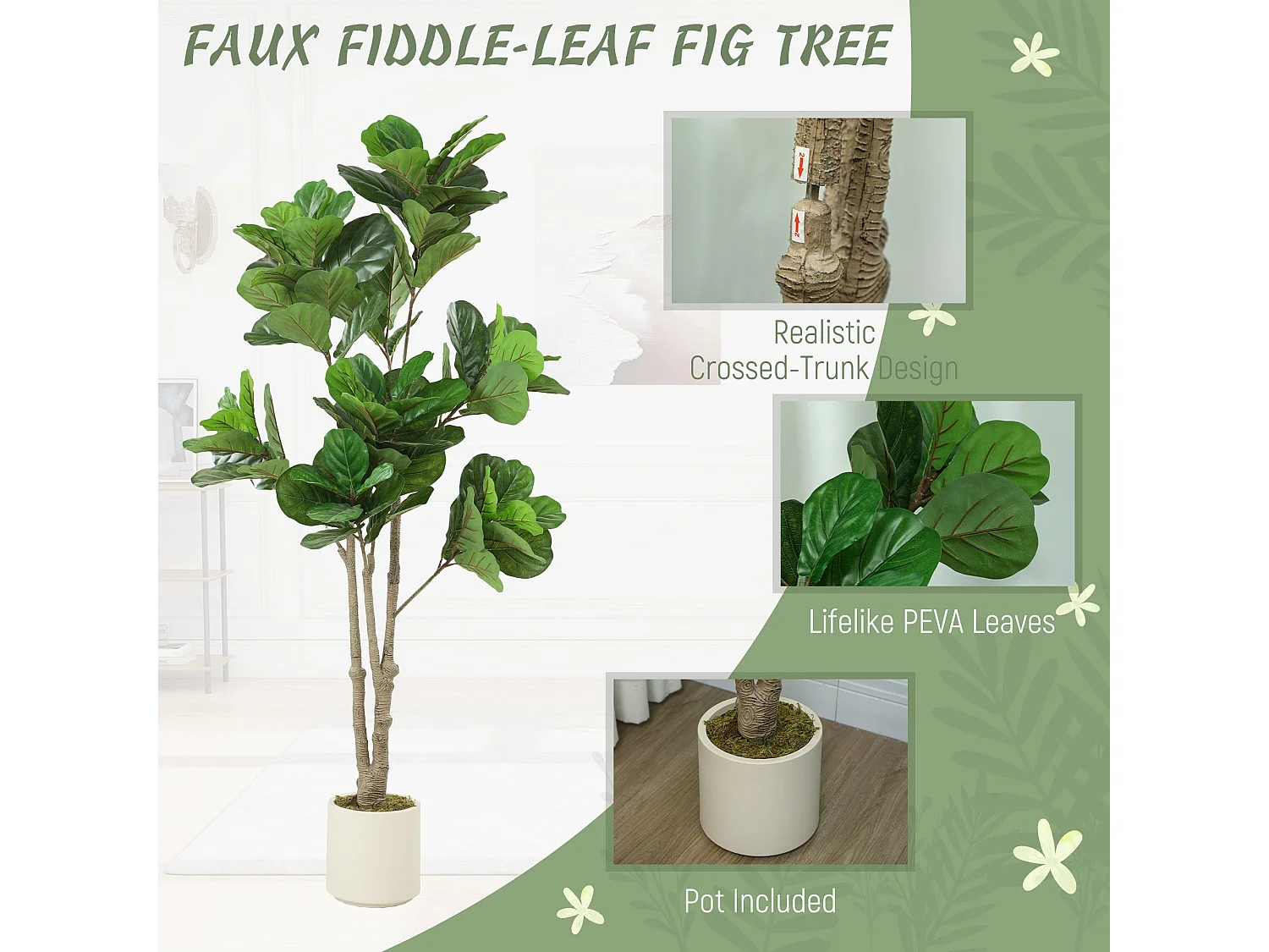 Pararale Artificial Fiddle Leaf Fig Tree 180cm Broad Green Leaves
