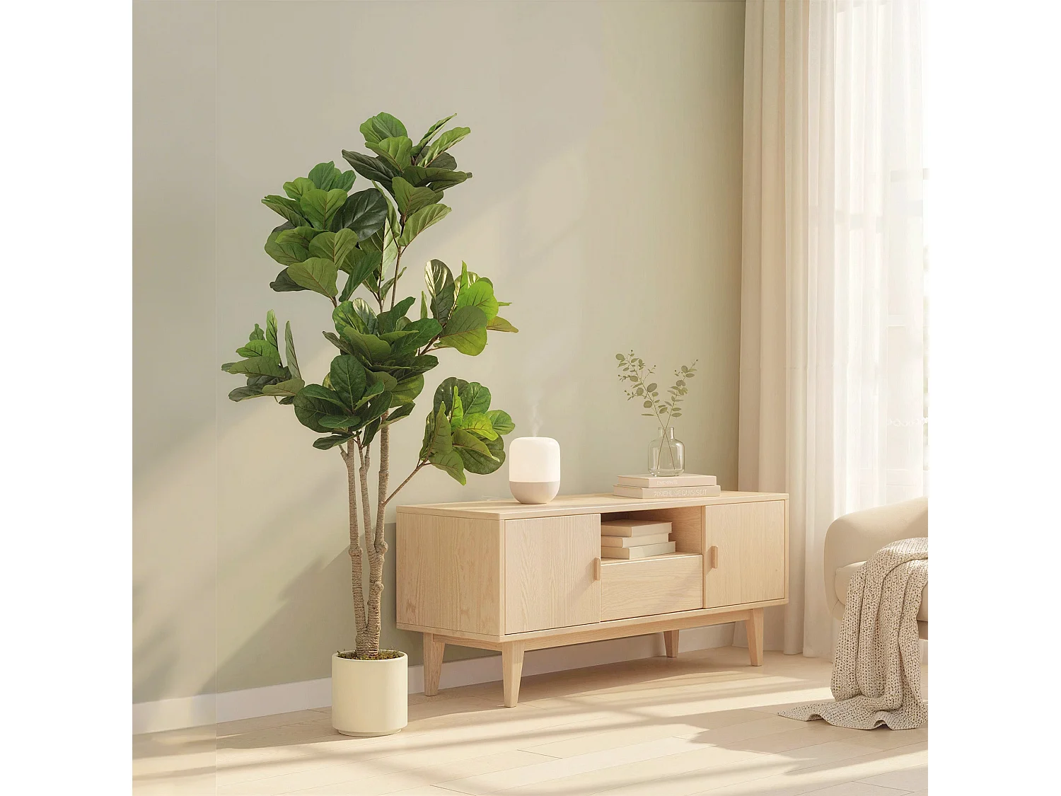 Pararale Artificial Fiddle Leaf Fig Tree 180cm Broad Green Leaves