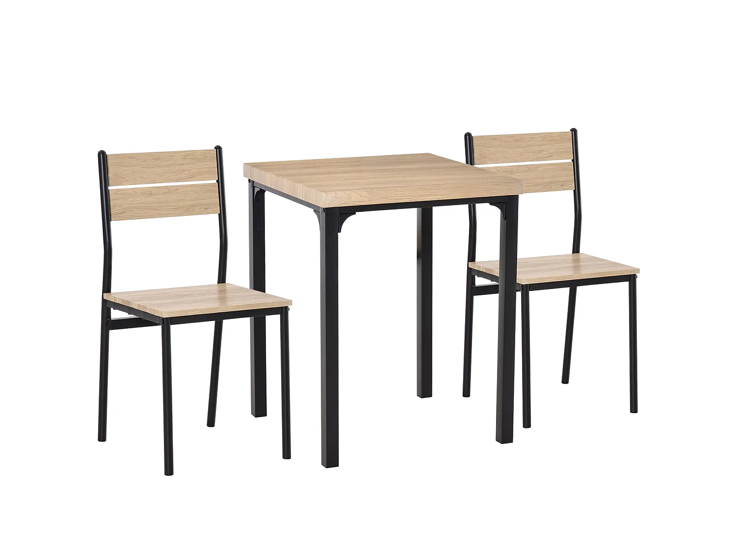 Lalara 3 Piece Compact Dining Set Light Wood Grain Table with 2 Black Frame Chairs