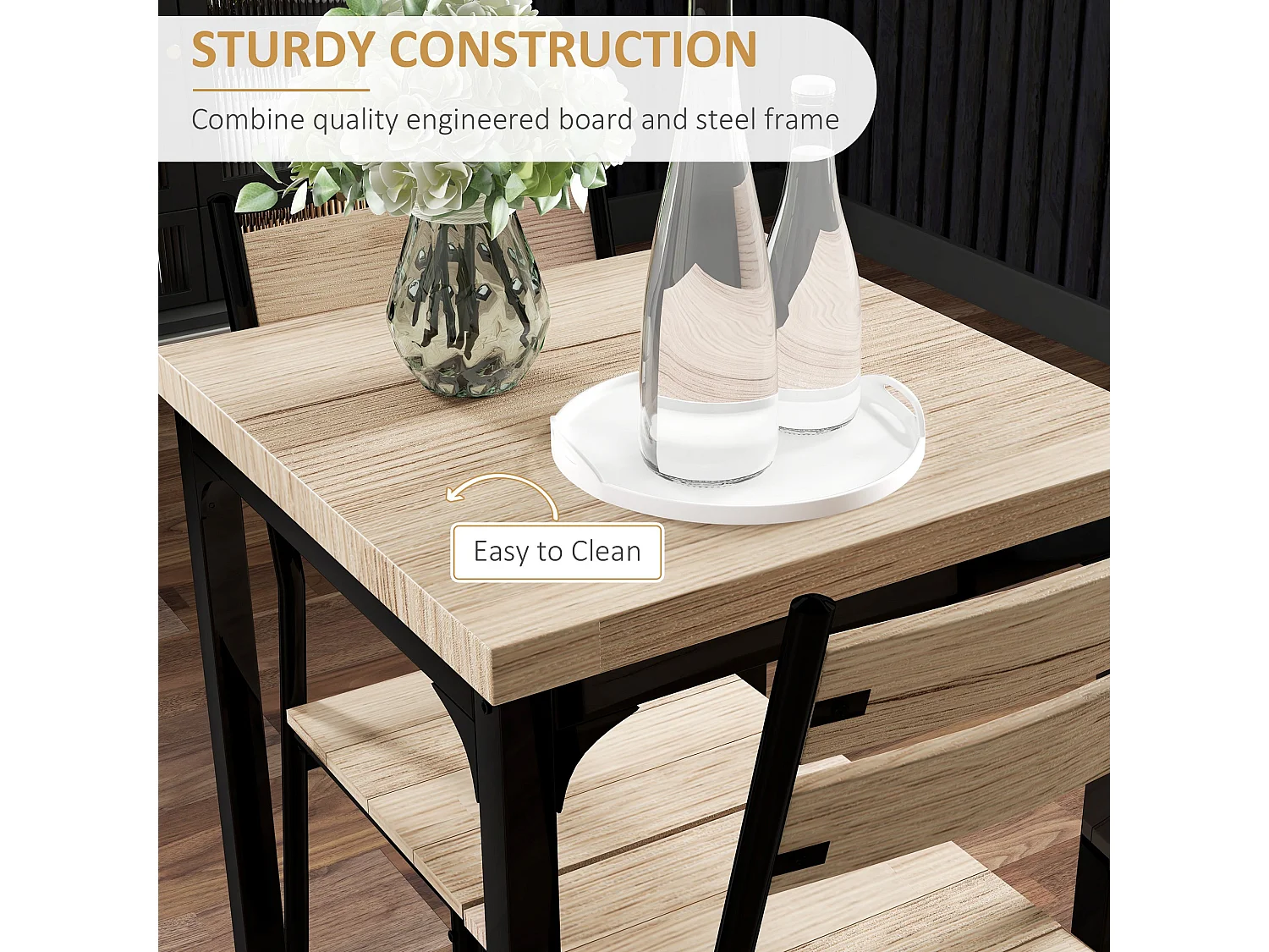 Lalara 3 Piece Compact Dining Set Light Wood Grain Table with 2 Black Frame Chairs